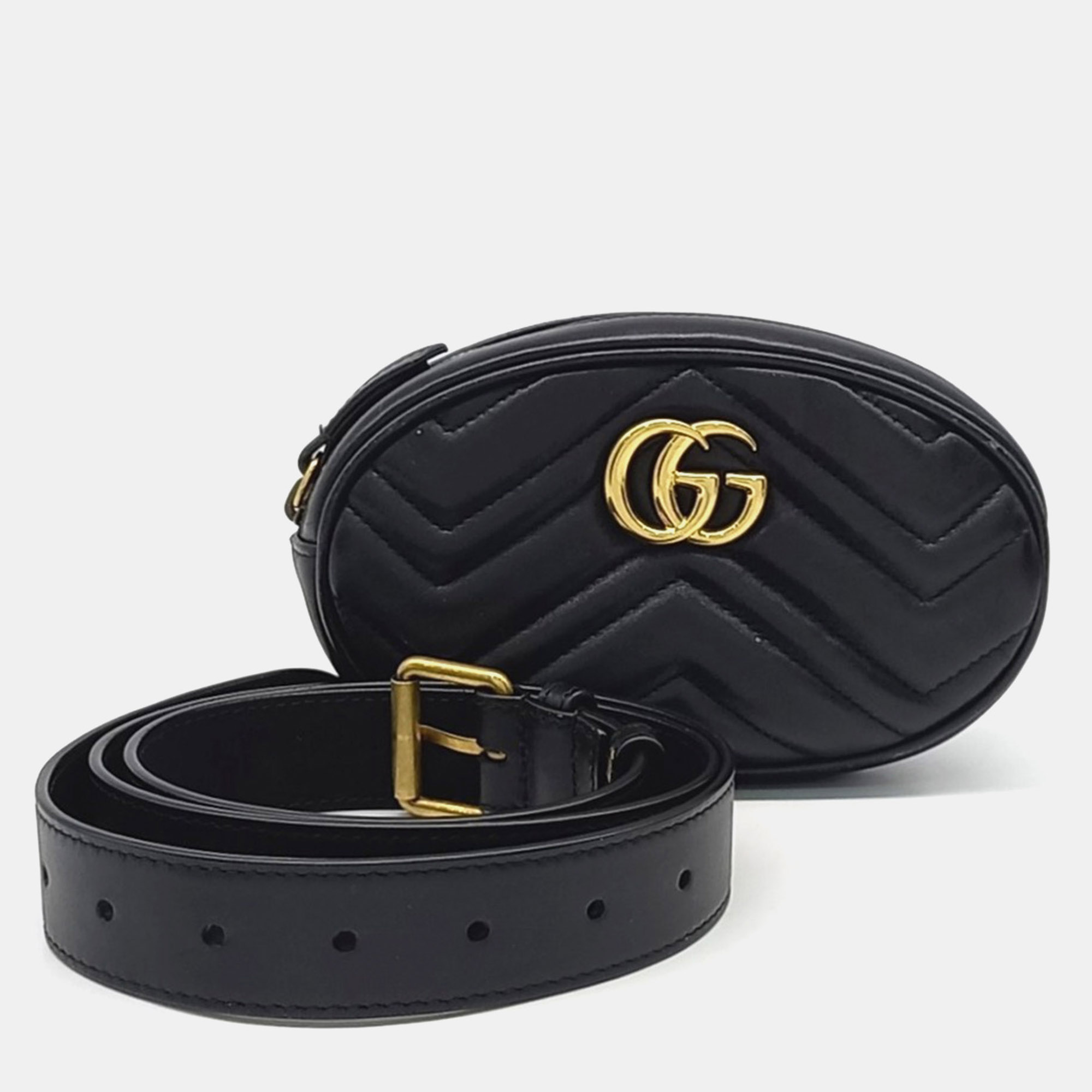 Gucci GG Marmont Matelasse Black Leather Belt Bag
