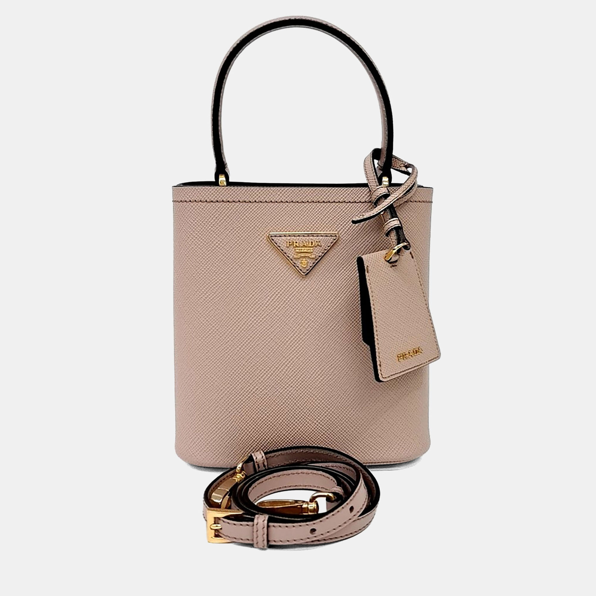 Prada Panier Small Beige Saffiano Leather Top Handle Bag