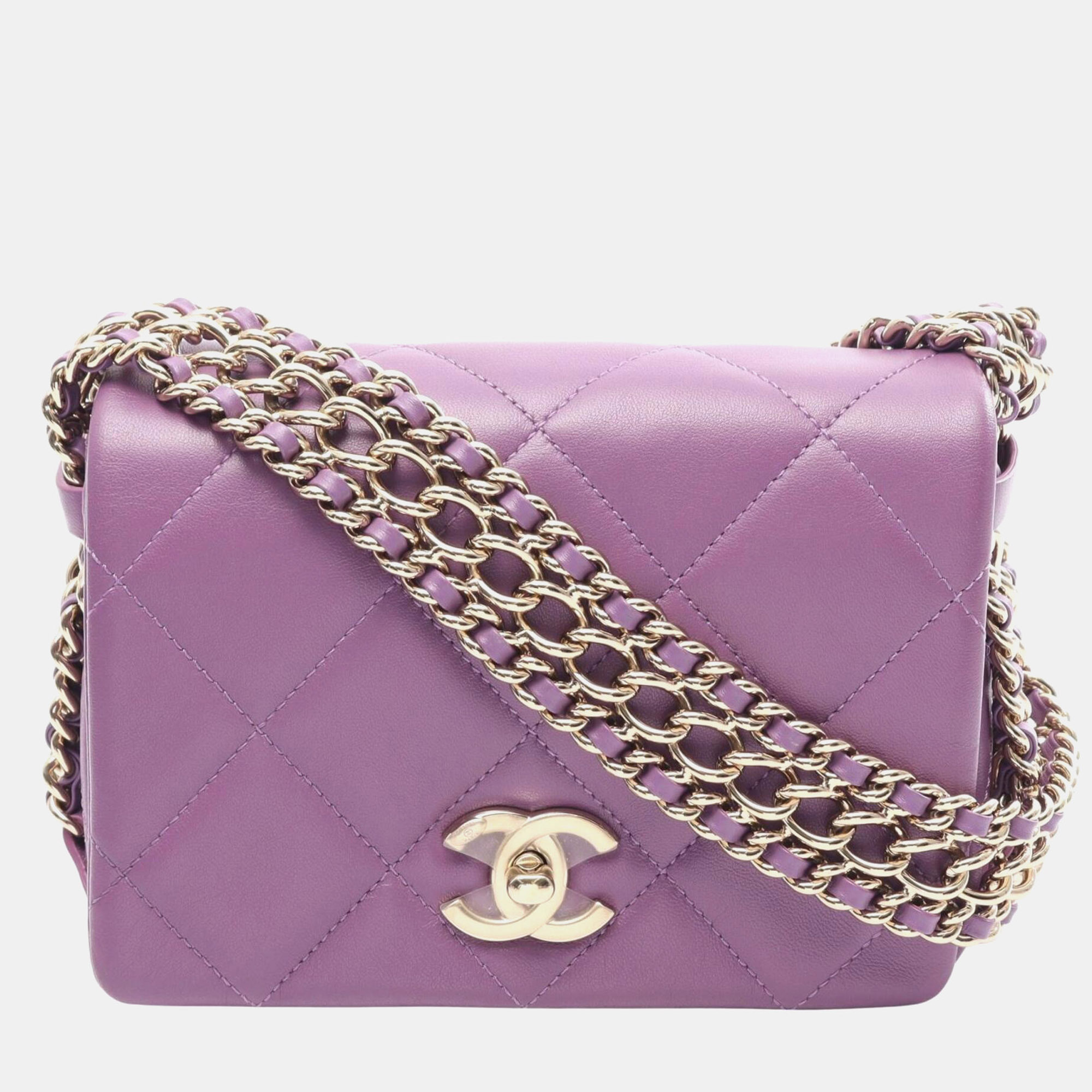 Chanel Matelasse Small Purple Lambskin Leather Flap Shoulder Bag