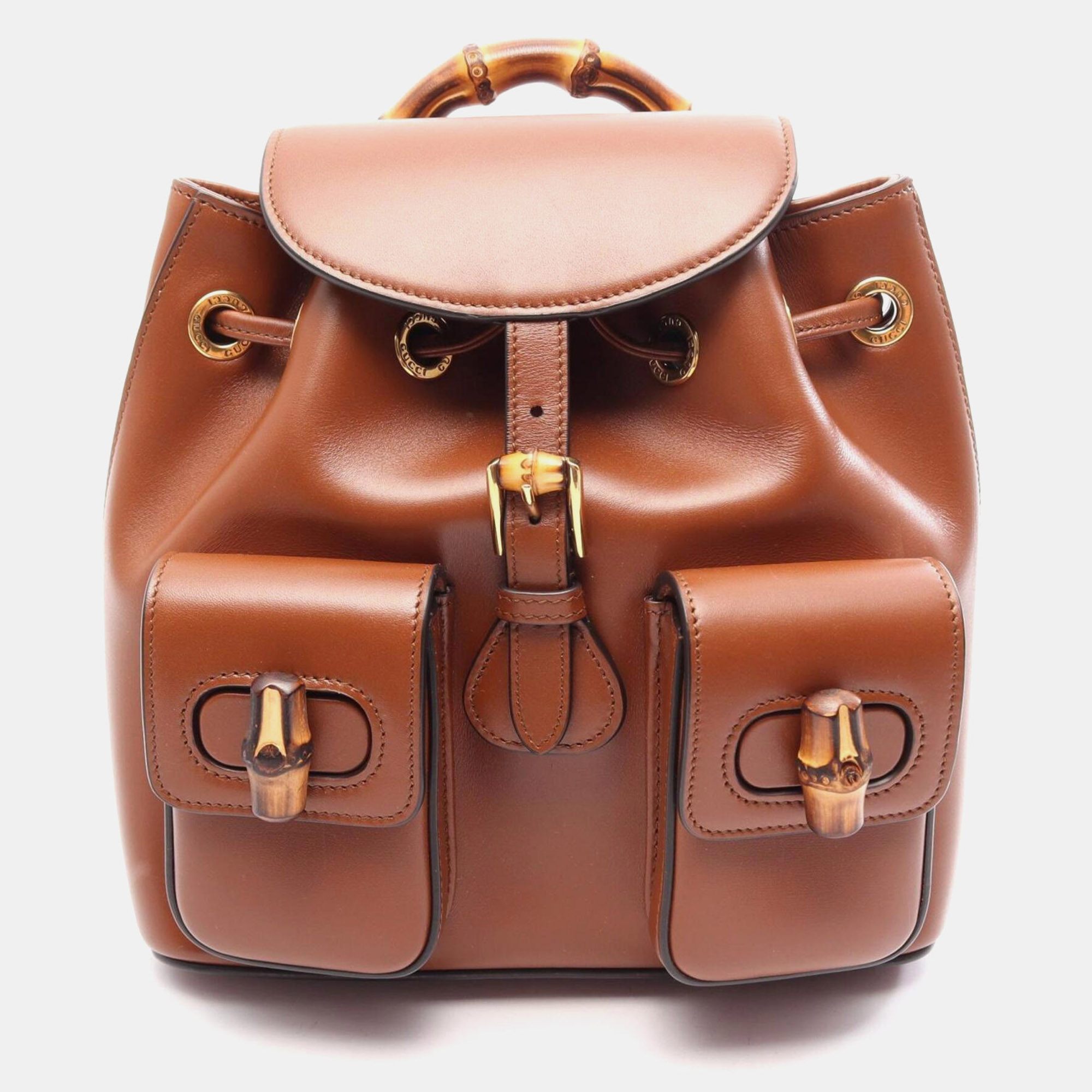 Gucci Bamboo 702101 Brown Calfskin Leather Small Backpack Bag