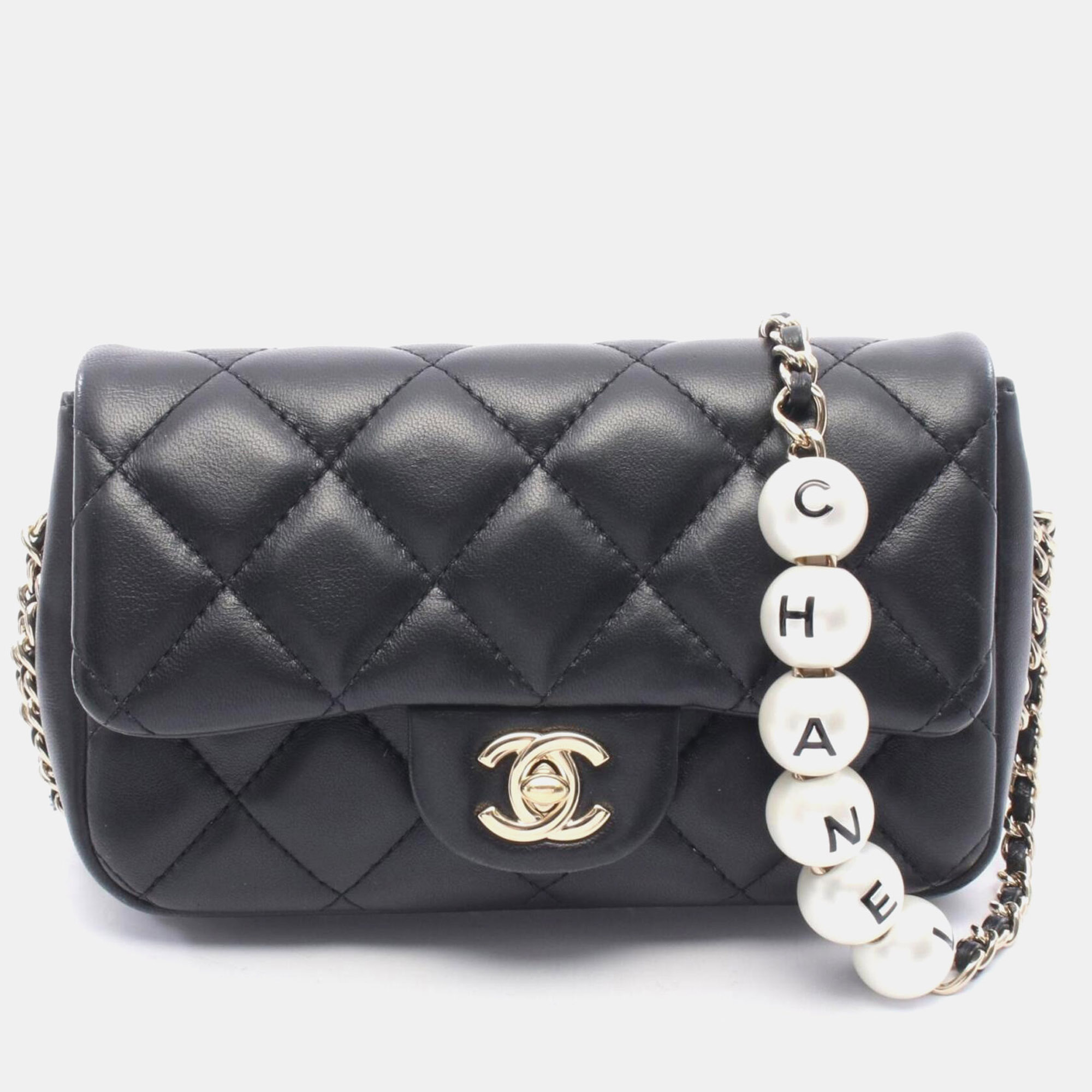 Chanel My Precious Pearls Small Black Lambskin Leather Flap Bag