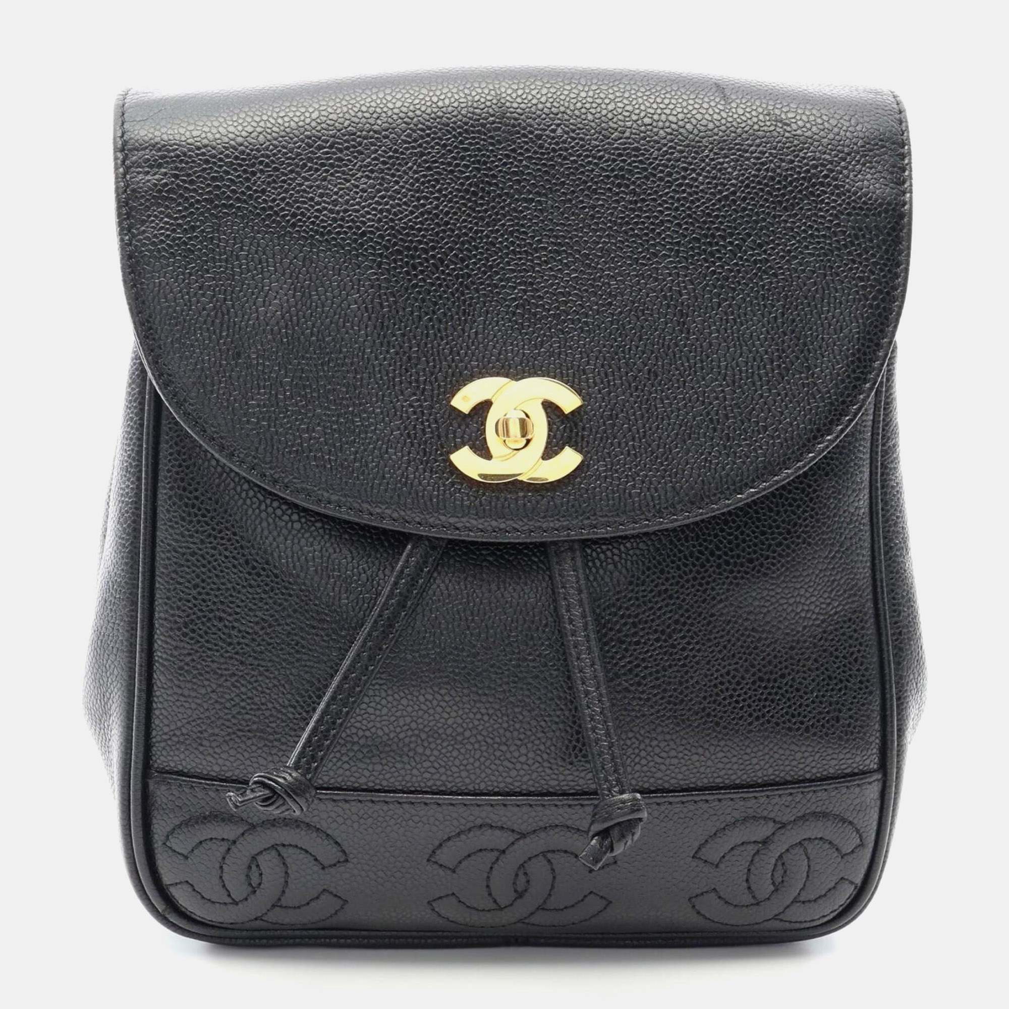 Chanel Triple Coco Black Caviar Leather Backpack Bag