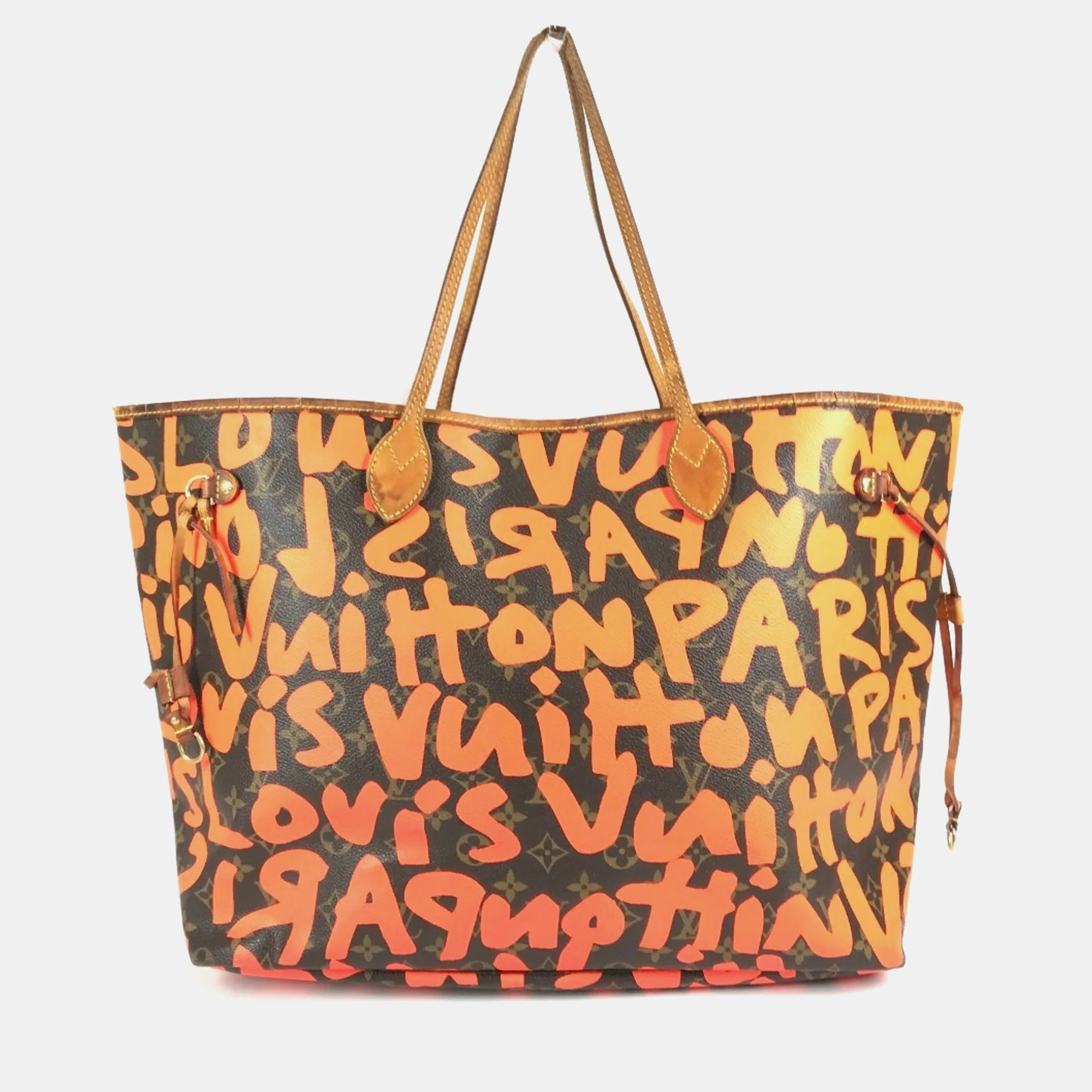 Louis Vuitton Monogram Graffiti Neverfull GM Orange Monogram Canvas Shoulder Tote Bag