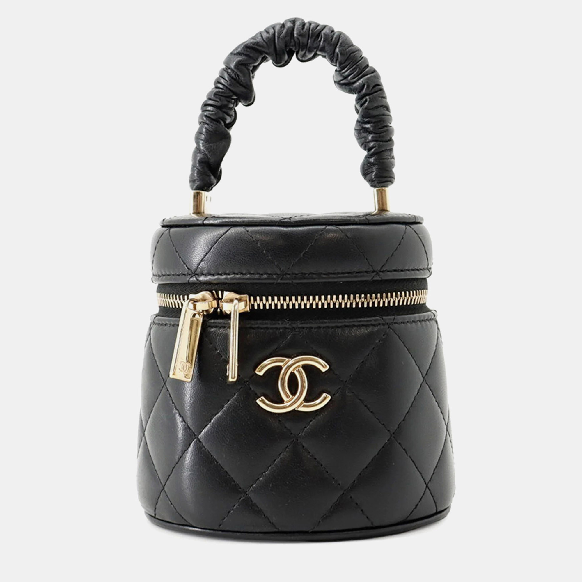 Chanel Vanity Case Mini Black Lambskin Leather Top Handle Bag