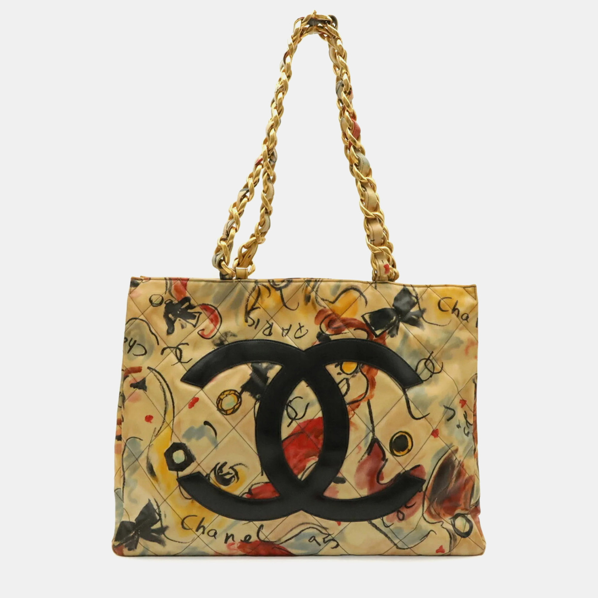 Chanel Coco Mark Large Multicolor Coated Canvas Chain Tote Shoulder Bag