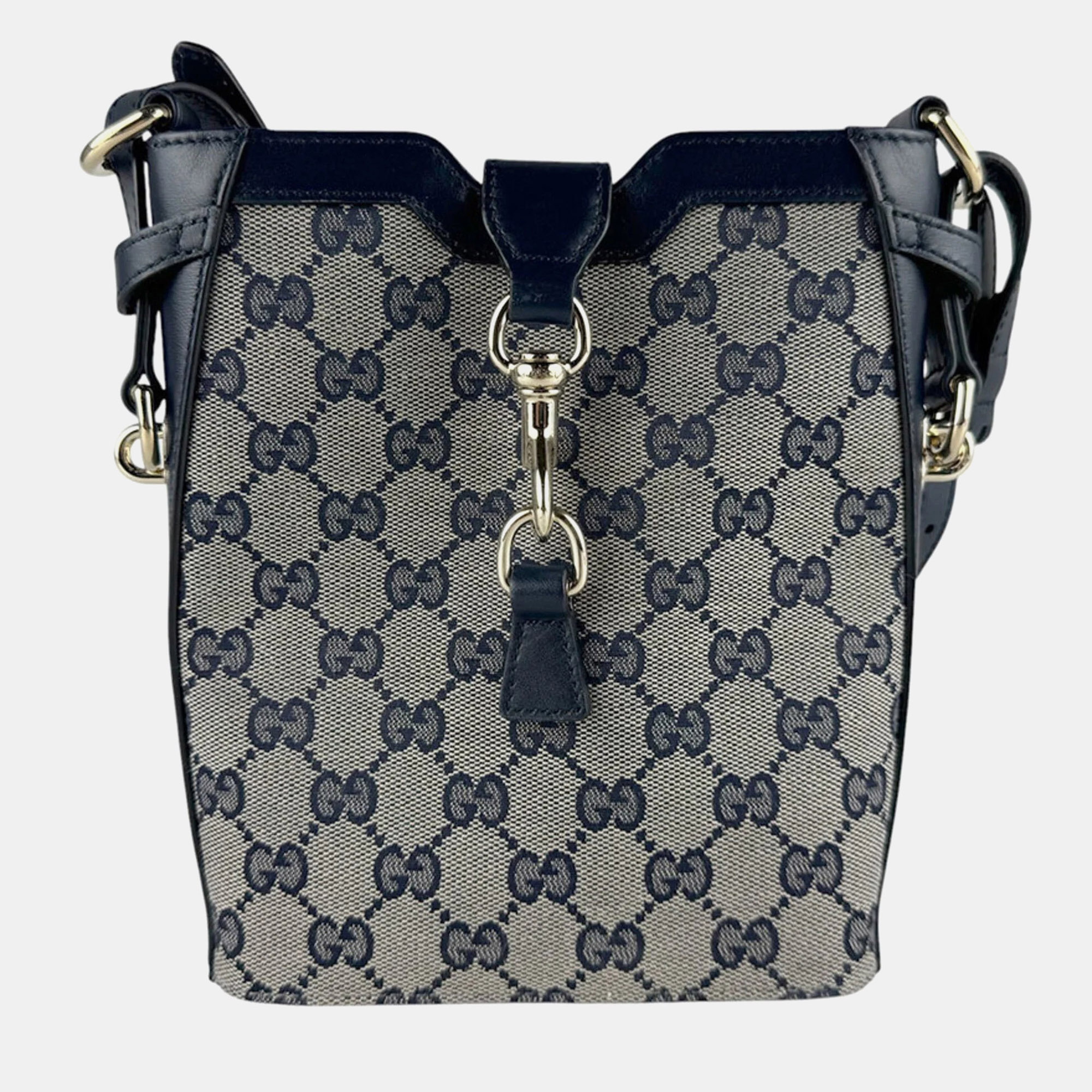 Gucci Jackie Mini Beige Navy GG Canvas Leather Shoulder Bag