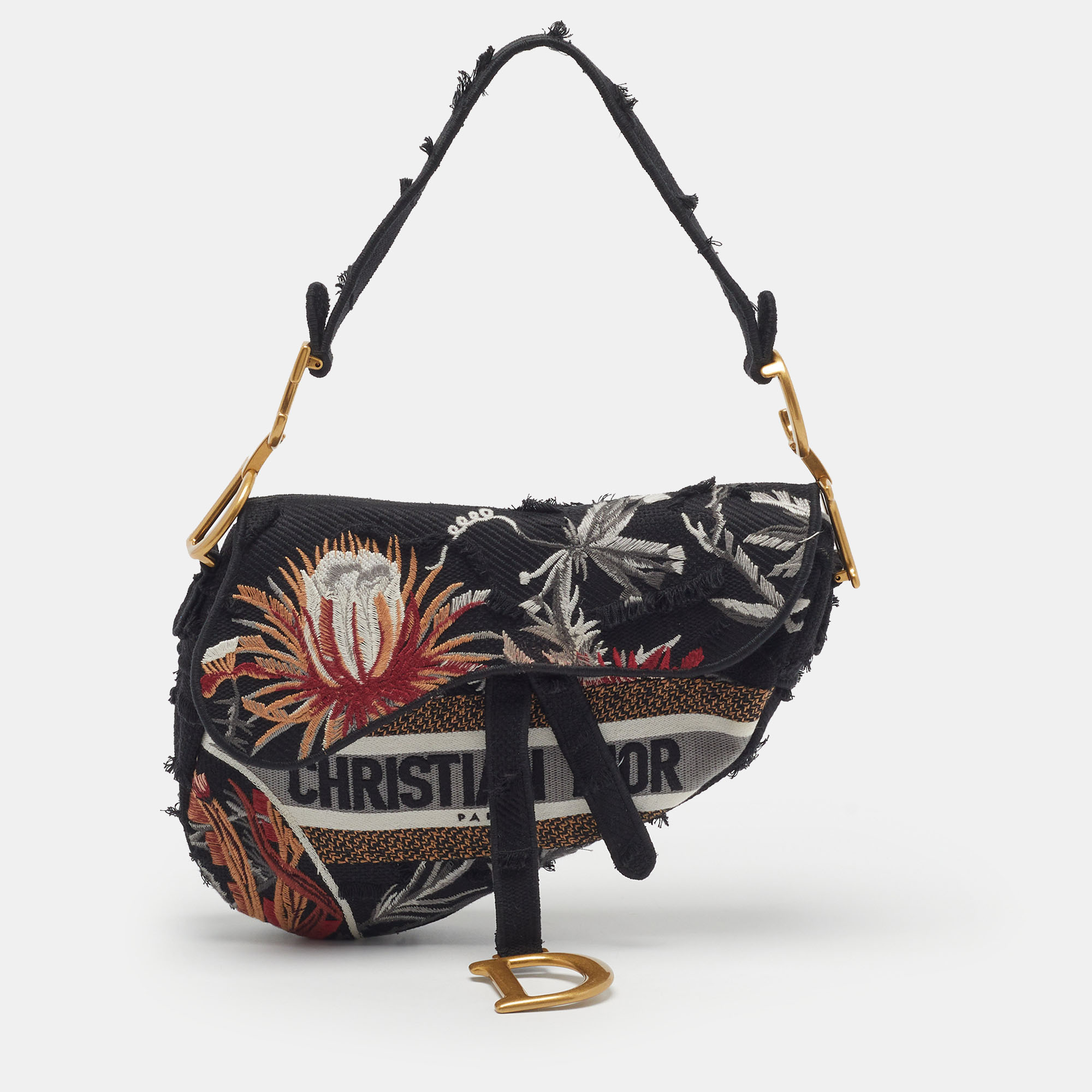 Dior Saddle Multicolor Flowers Camouflage Embroidered Canvas Bag