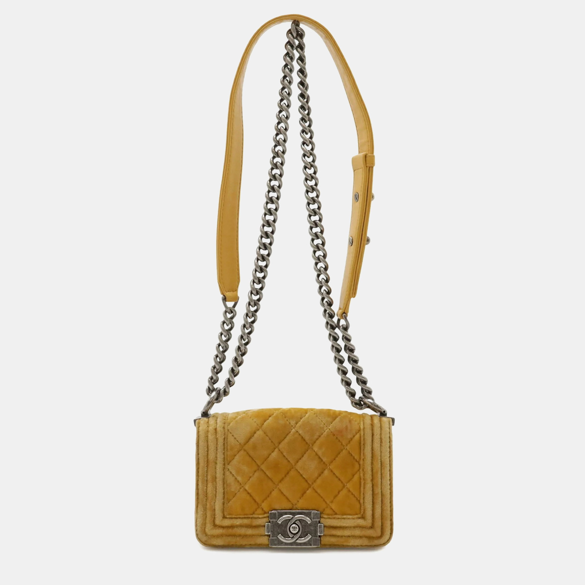 Chanel Boy Small Yellow Velvet Leather Shoulder Bag