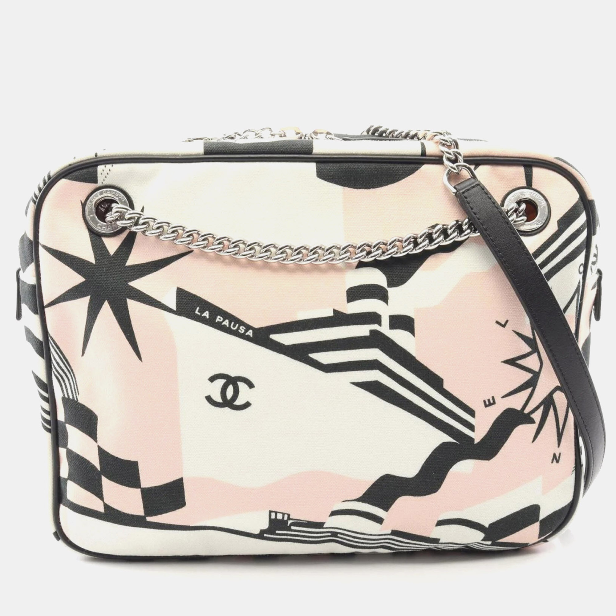 Chanel La Pausa Cruise Line 27 White Multicolor Canvas Leather Shoulder Bag