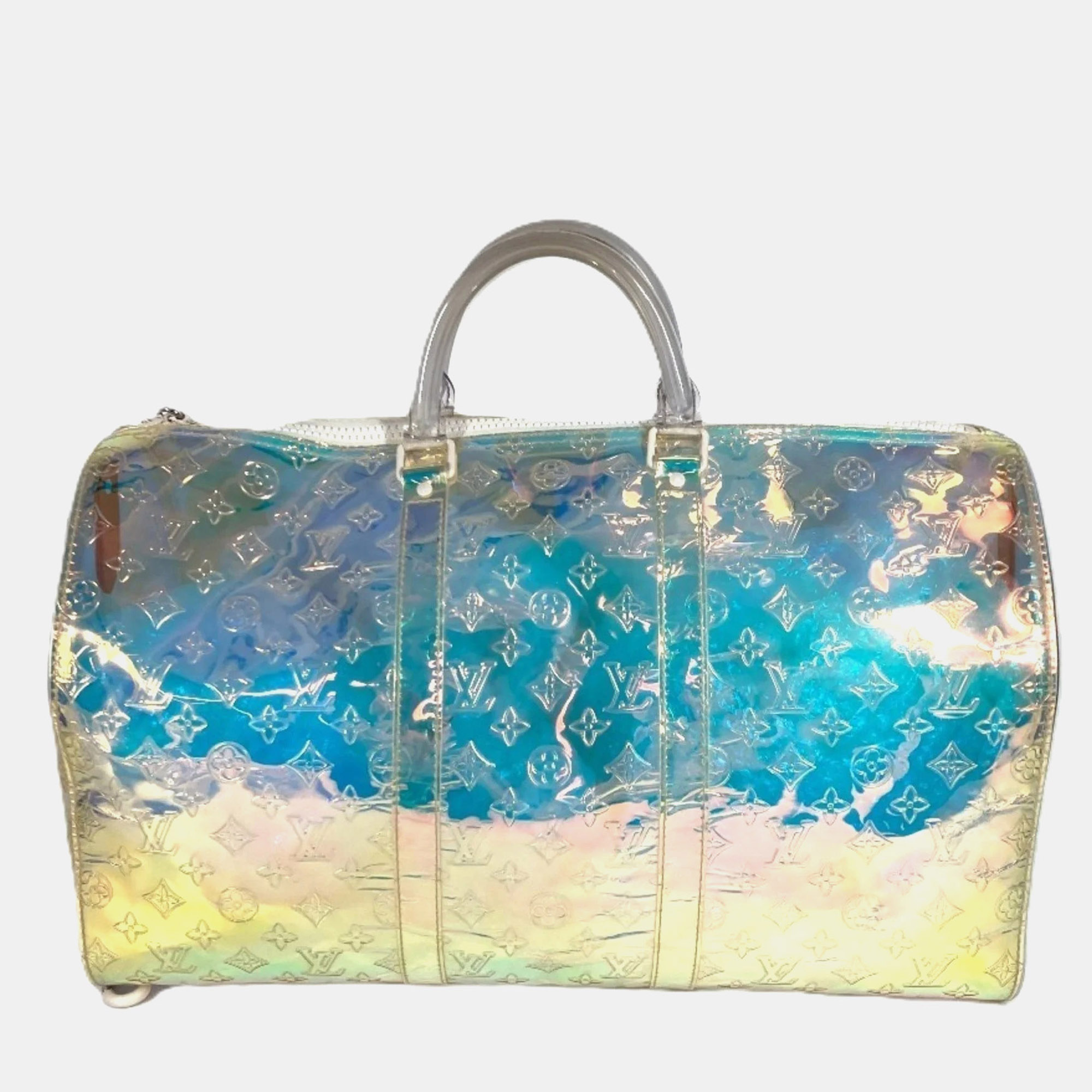 Louis Vuitton Monogram Prism Keepall Bandouliere 50 Aurora Clear Transparent Embossed Monogram PVC Travel Duffle Bag
