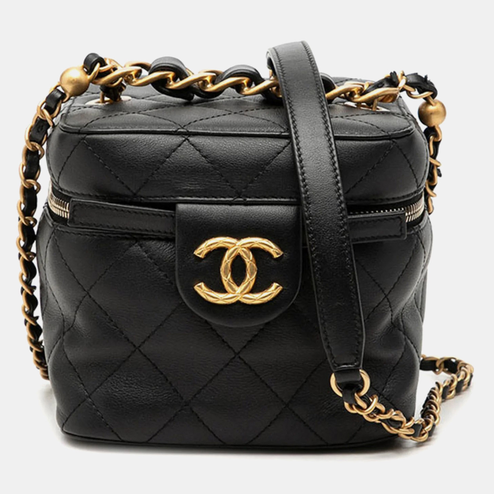 Chanel Chain Bar Vanity Case Small Black Lambskin Shoulder Bag