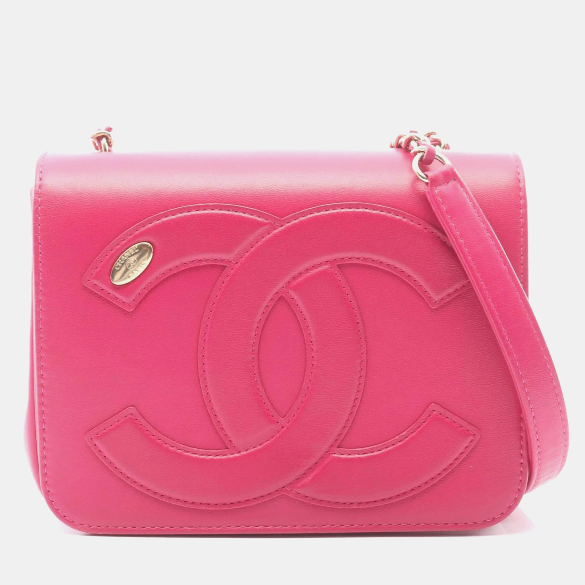 Chanel CC Mania Small Pink Lambskin Leather Flap Bag