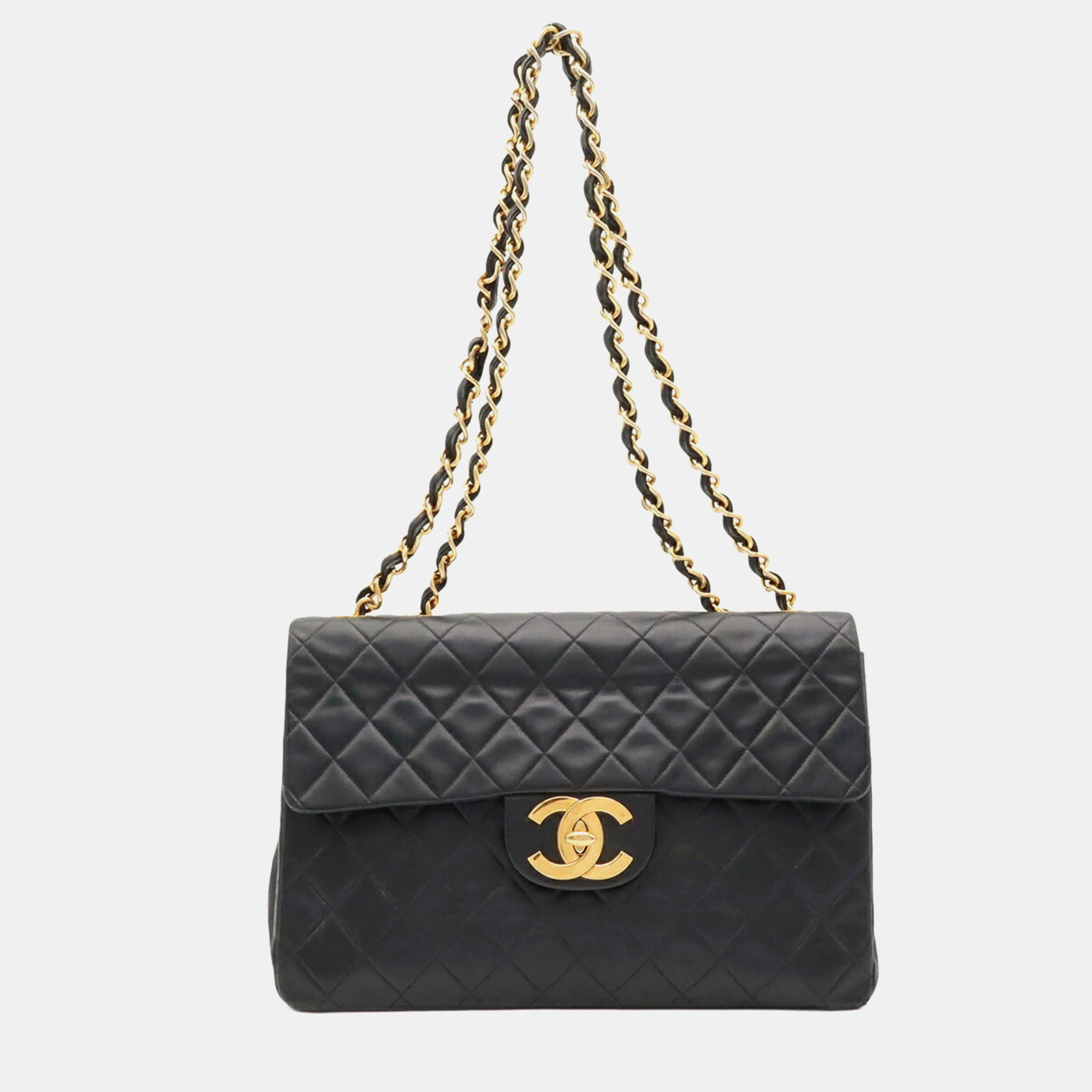 Chanel Deca Matelasse 34 Black Lambskin Leather Shoulder Bag