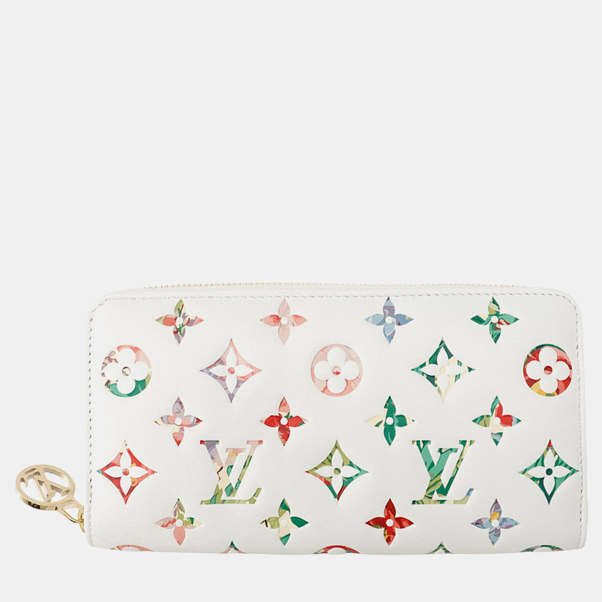 Louis Vuitton LV Garden White Multicolor M81694 Monogram Lambskin Leather Zippy Wallet