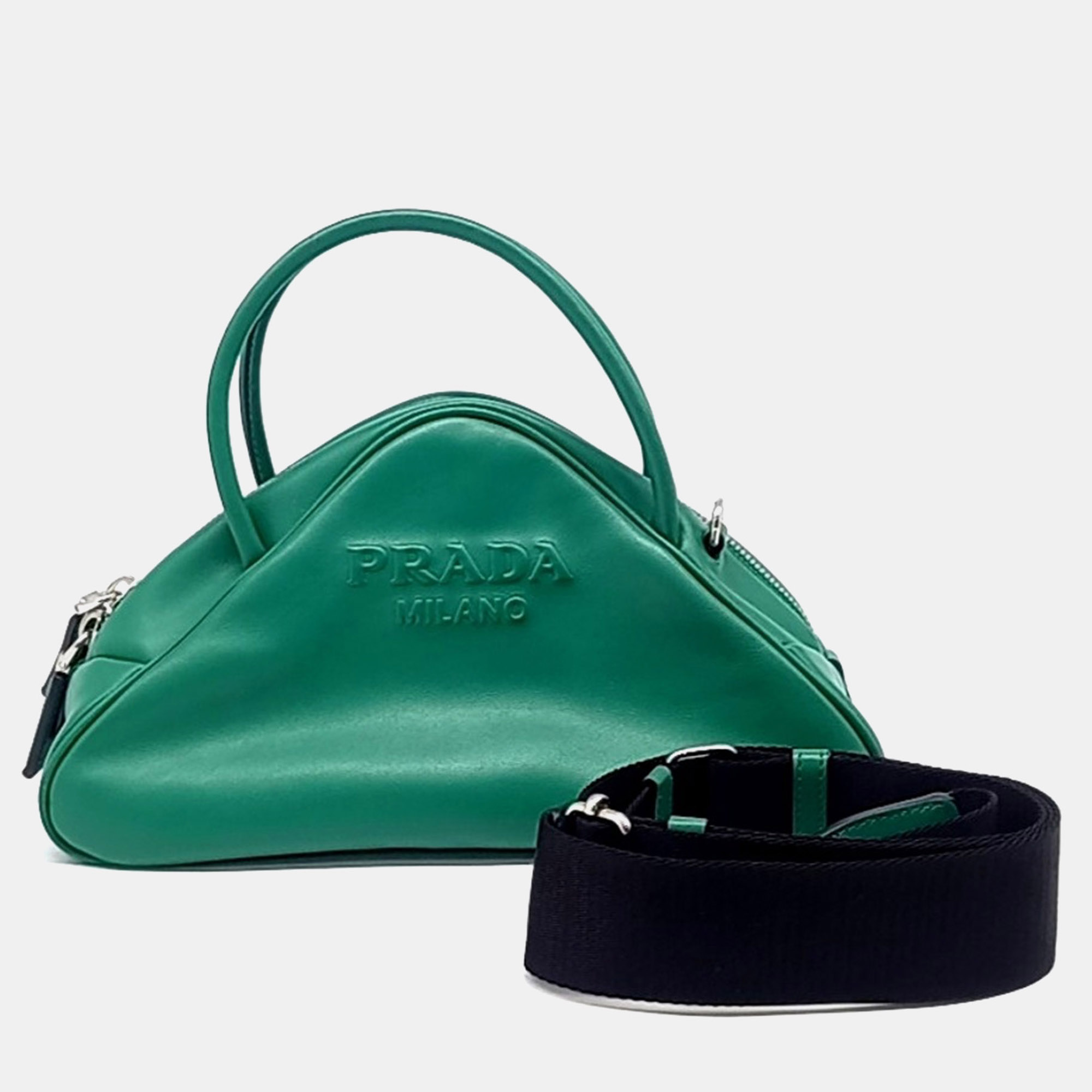 Prada Triangle Small Green Calfskin Leather Top Handle Bag