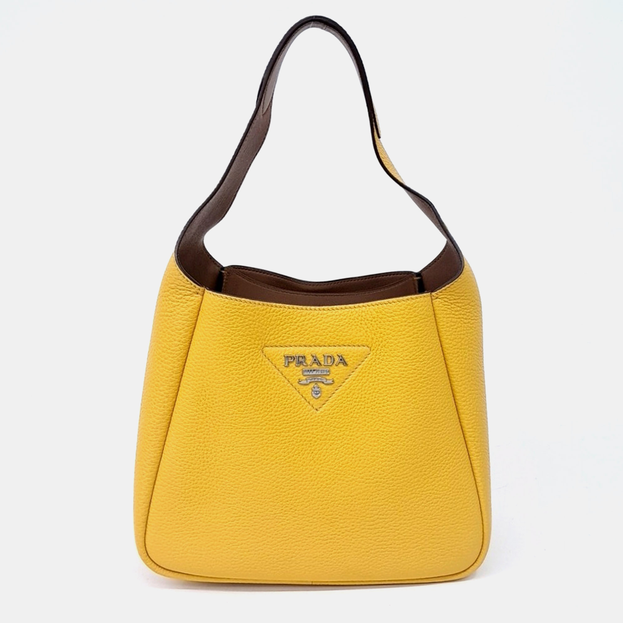 Prada Vitello Daino Hobo Small Yellow Grained Calfskin Leather Shoulder Bag