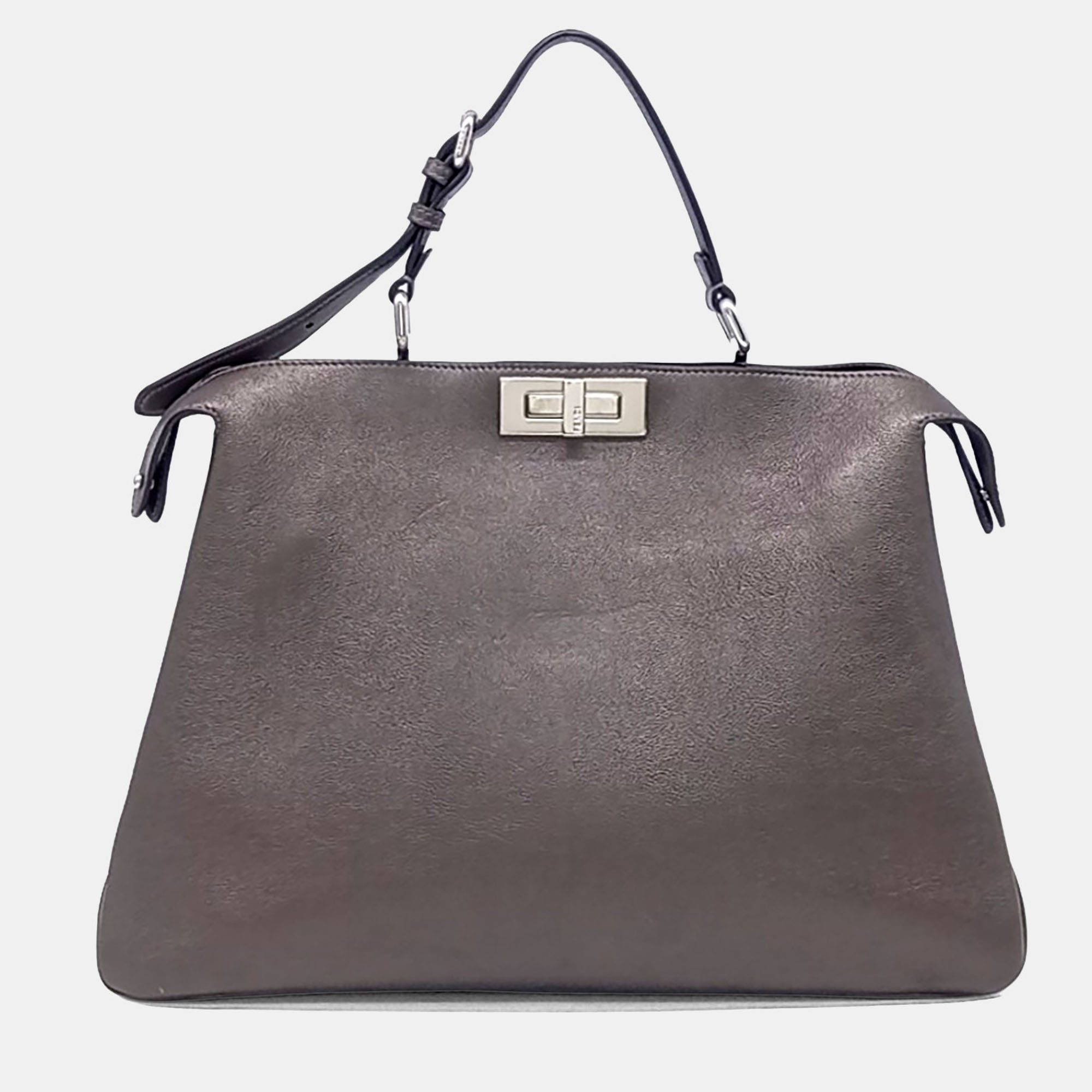 Fendi Peekaboo I See U Soft Large Grey Calfskin Leather Top Handle Bag