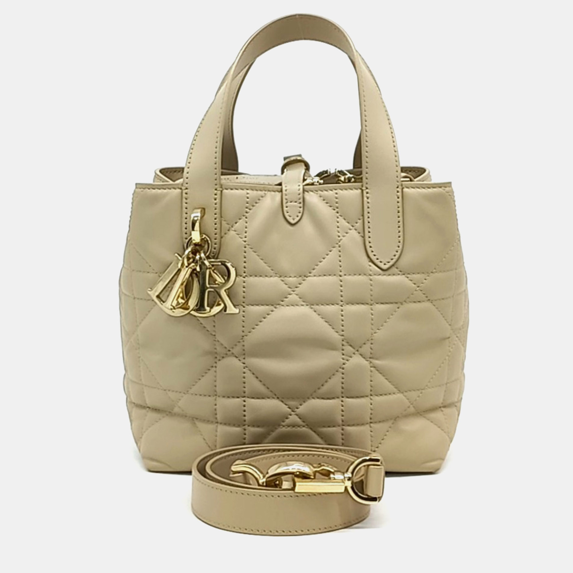 Christian Dior Toujours Small Beige Cannage Quilted Leather Top Handle Bag