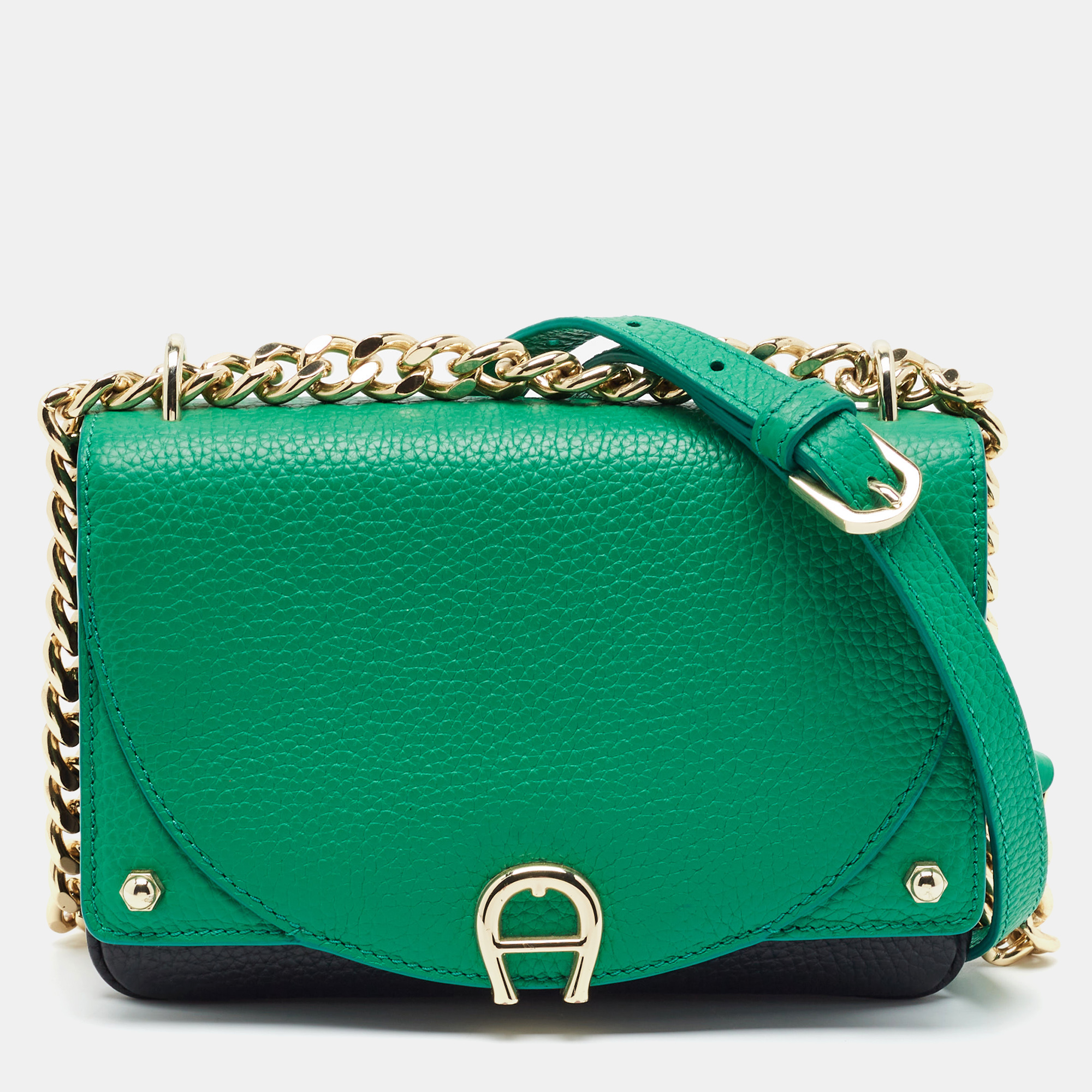 Aigner Diadora Mini Green/Black Leather Crossbody Bag