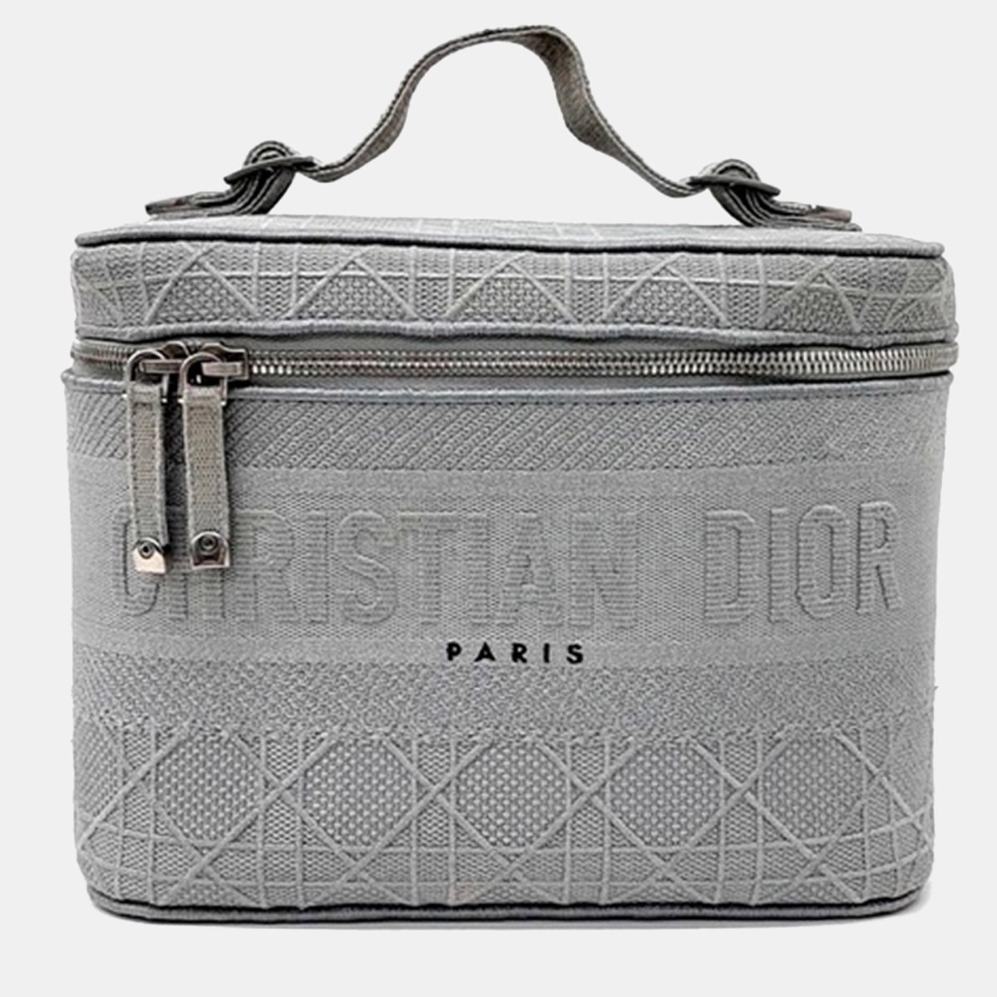 Christian Dior Vanity Case Small Grey Canvas Top Handle Bag