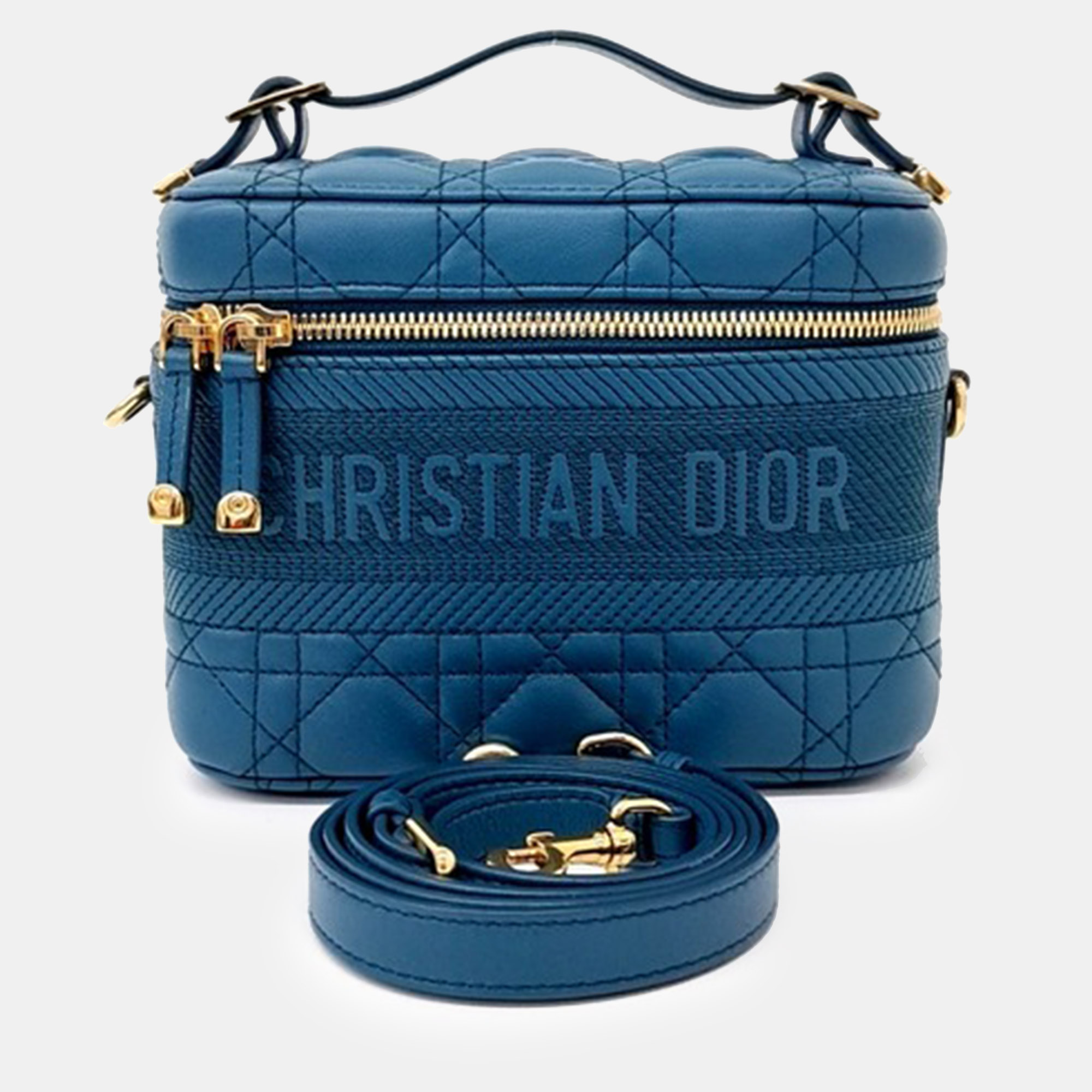 Dior Travel Vanity Small Blue Cannage Calfskin Leather Top Handle Bag