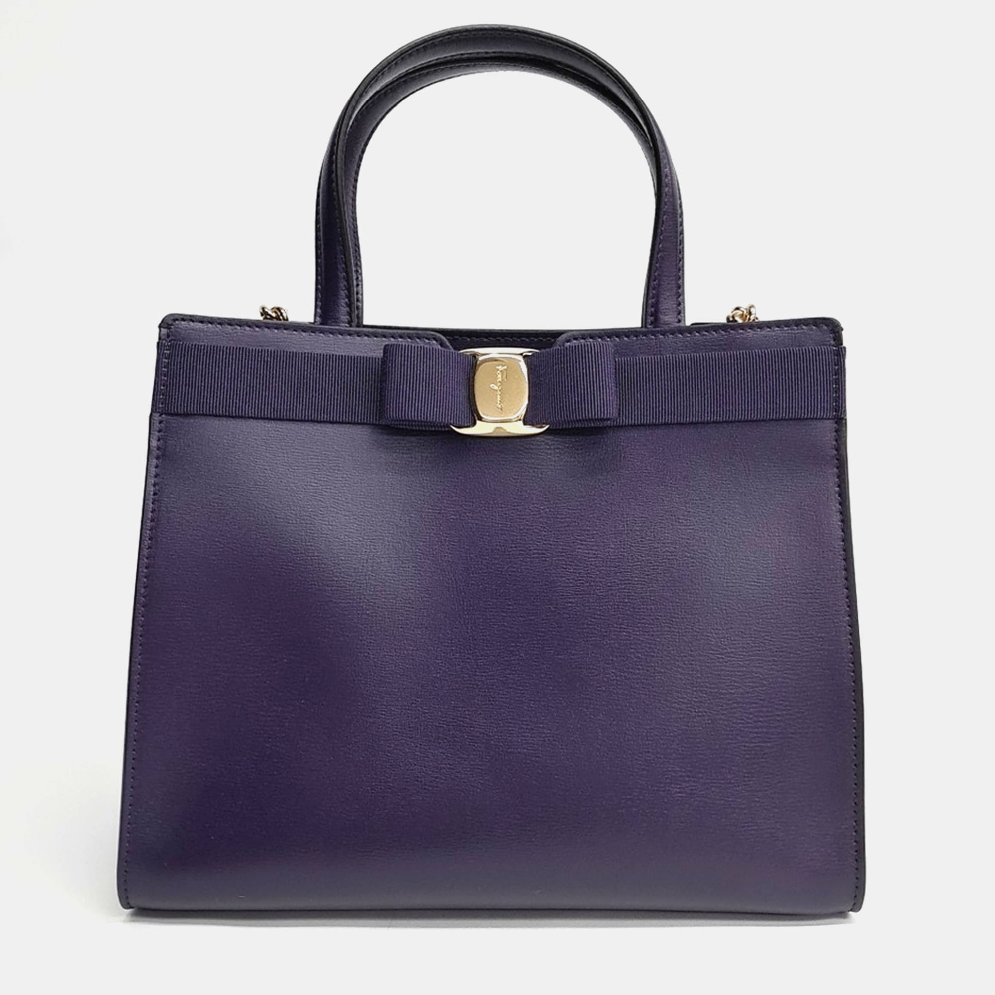 Salvatore Ferragamo Vara Mini Purple Leather Top Handle Bag