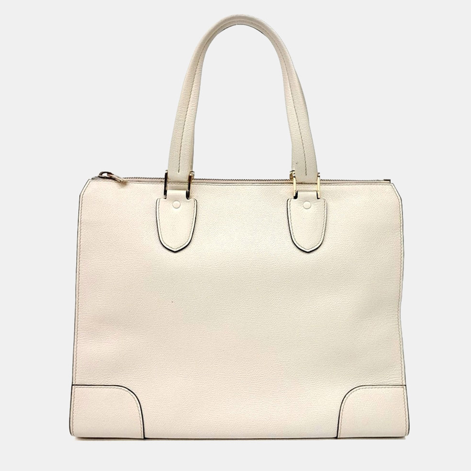 Valextra Babila Large Cream Grained Calfskin Leather Tote Bag