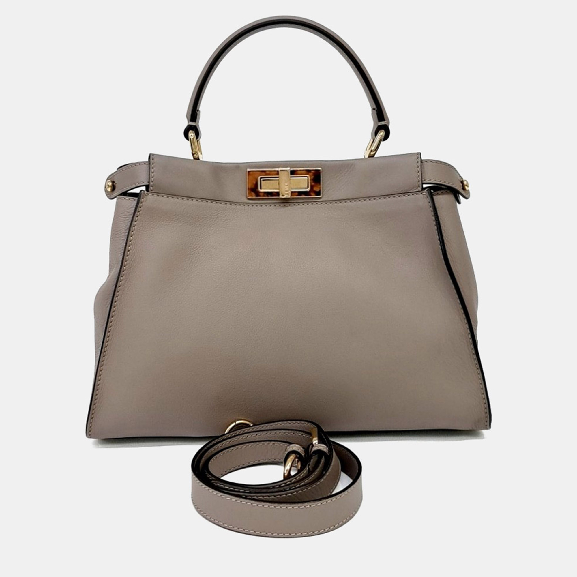 Fendi Peekaboo Regular Grey Leather Top Handle Bag