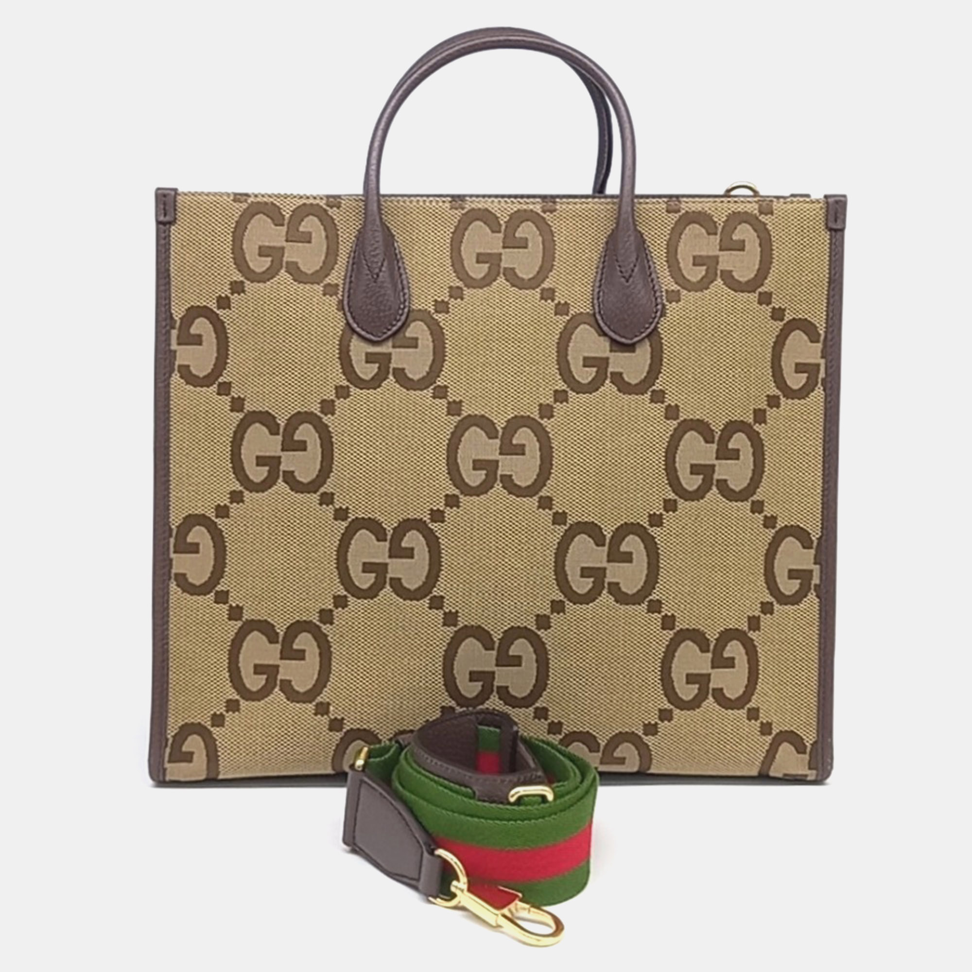 Gucci Jumbo GG Small Tote Brown Canvas Leather Top Handle Bag