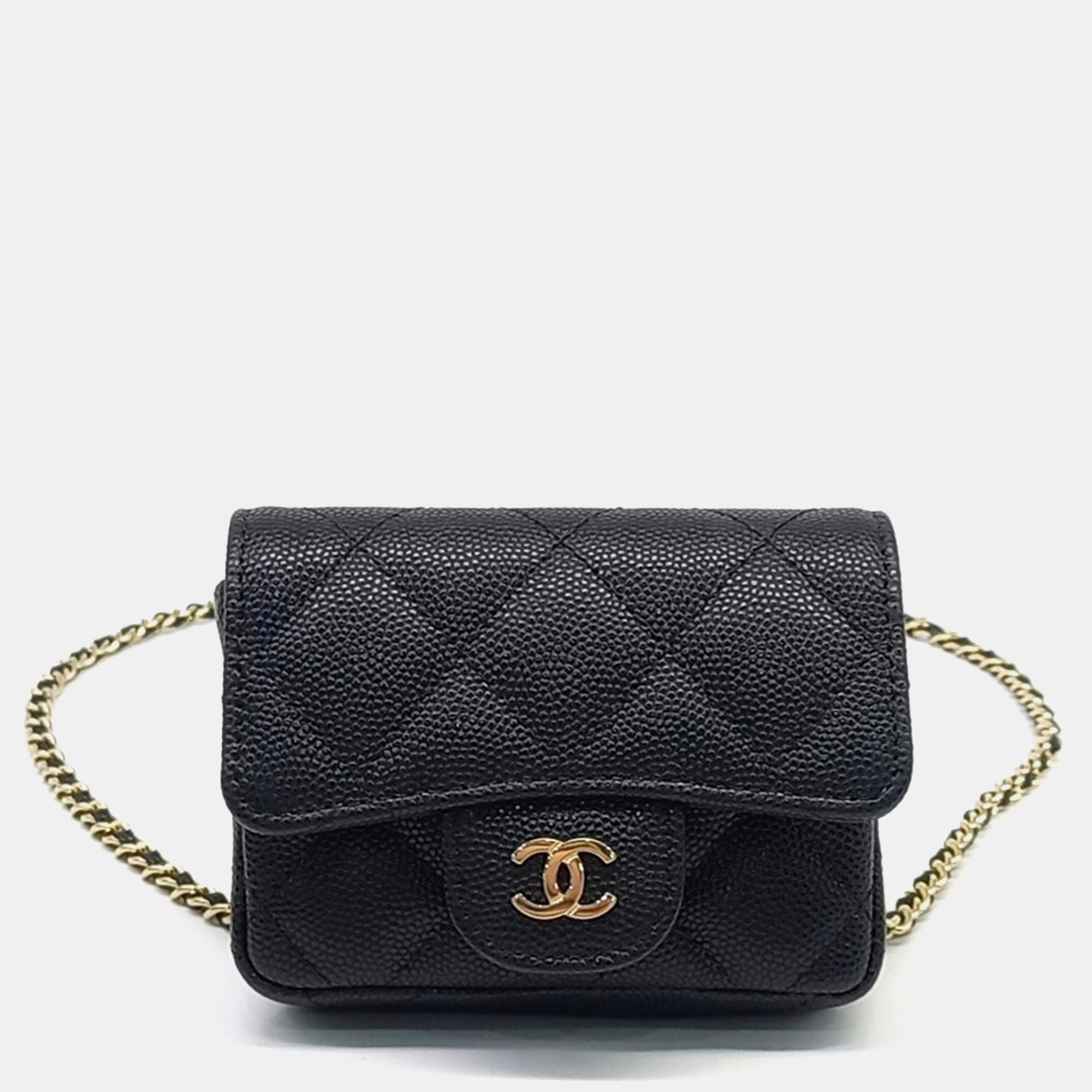 Chanel Classic Small Black Grained Calfskin Leather Chain Belt Bag
