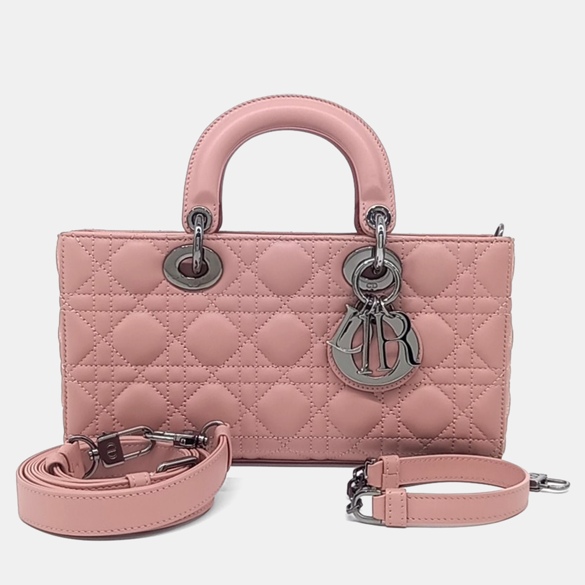 Dior Lady D-Joy Medium Pink Lambskin Leather Top Handle Bag