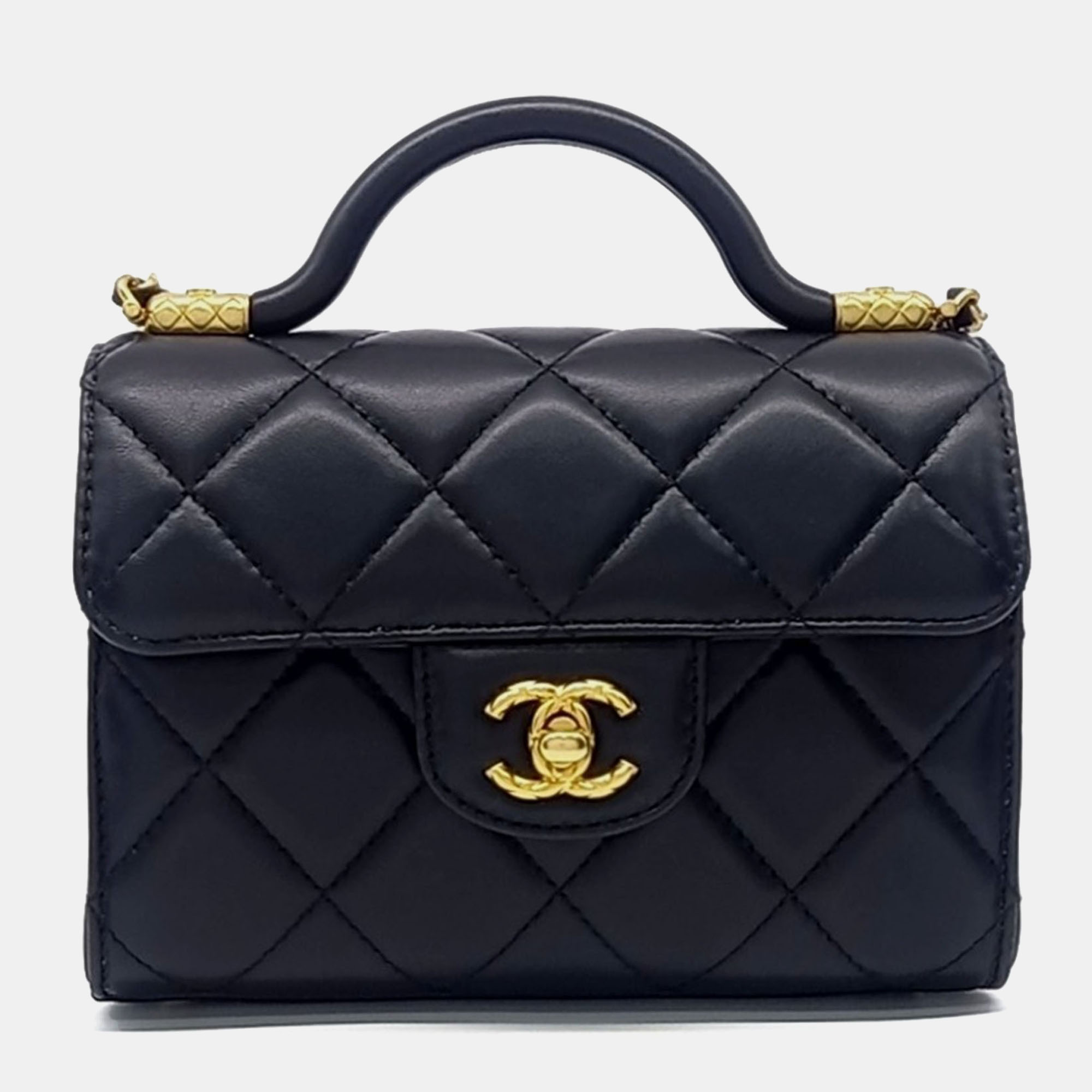 Chanel Top Handle Small Black Lambskin Leather Crossbody Bag
