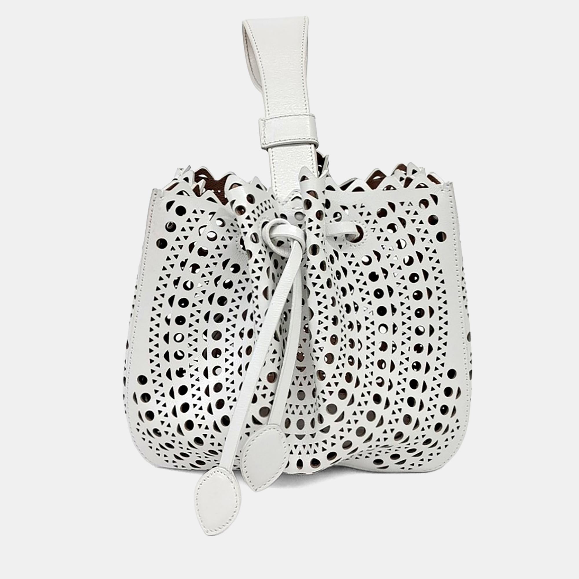 Alaia Rosemary 19 White Calfskin Leather Bucket Bag