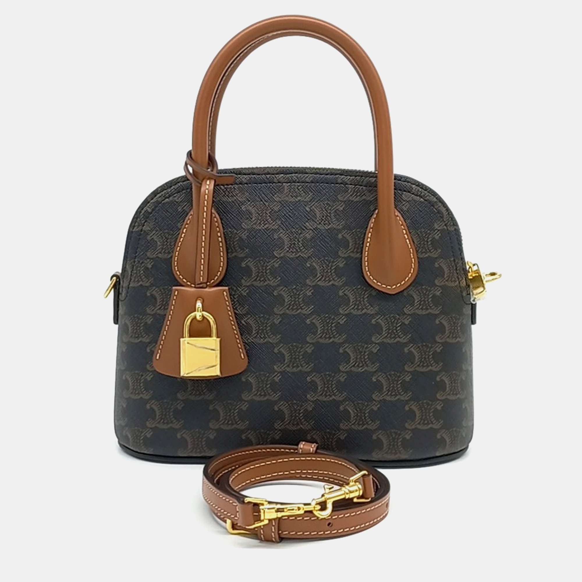 Celine Teen Honorine Triomphe Canvas Black Brown Coated Canvas Top Handle Bag
