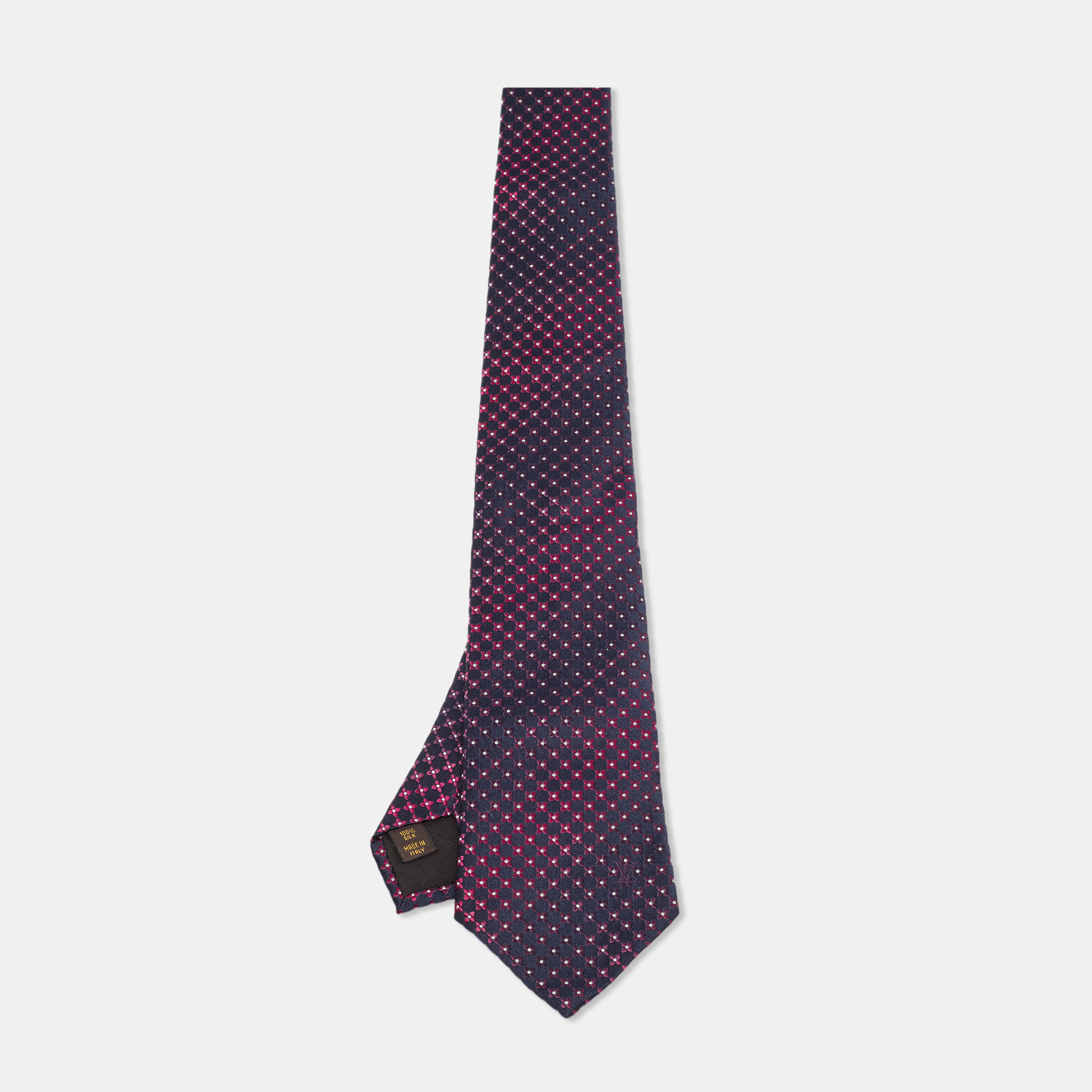 Louis Vuitton Navy Blue Gradient Monogram Flower Pattern Silk Tie