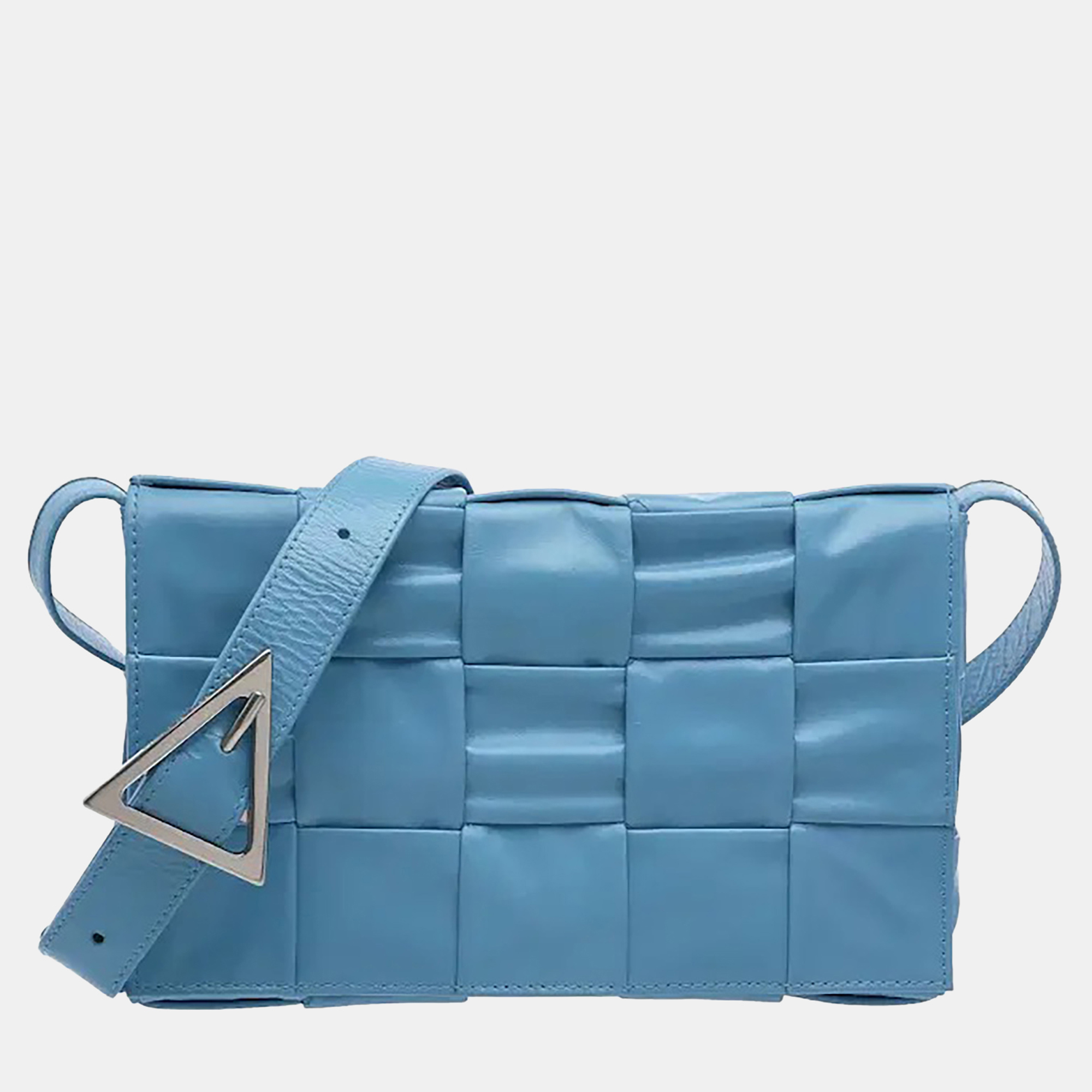 Bottega Veneta Cassette Medium Blue Calfskin Leather Crossbody Bag