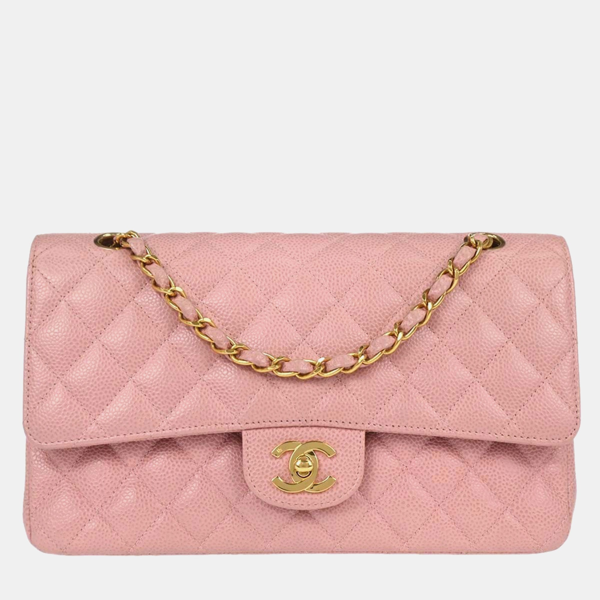 Chanel Classic Medium Pink Caviar Grained Calfskin Leather Double Flap Bag