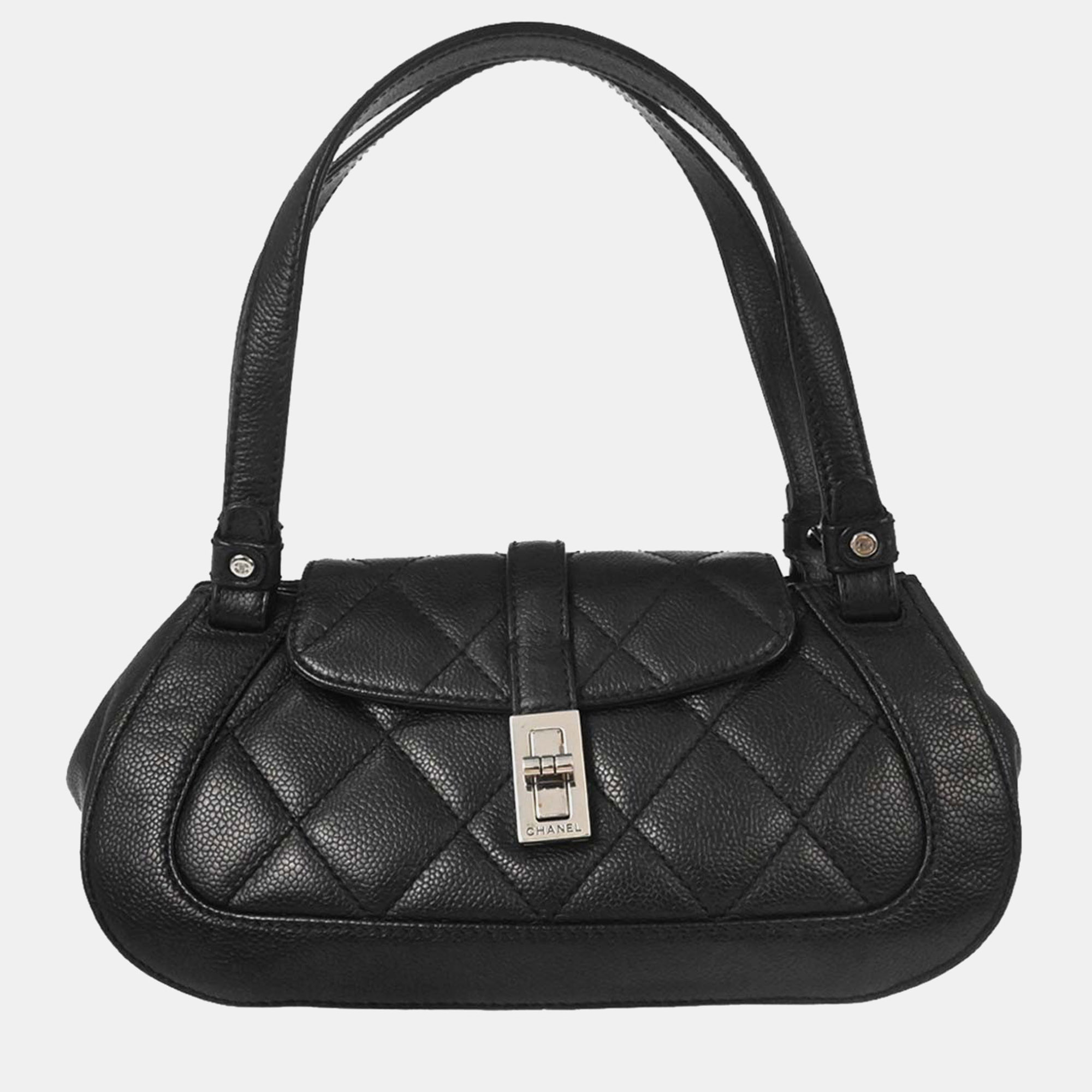 Chanel Mademoiselle Lock Small Black Quilted Caviar Skin Leather Shoulder Bag