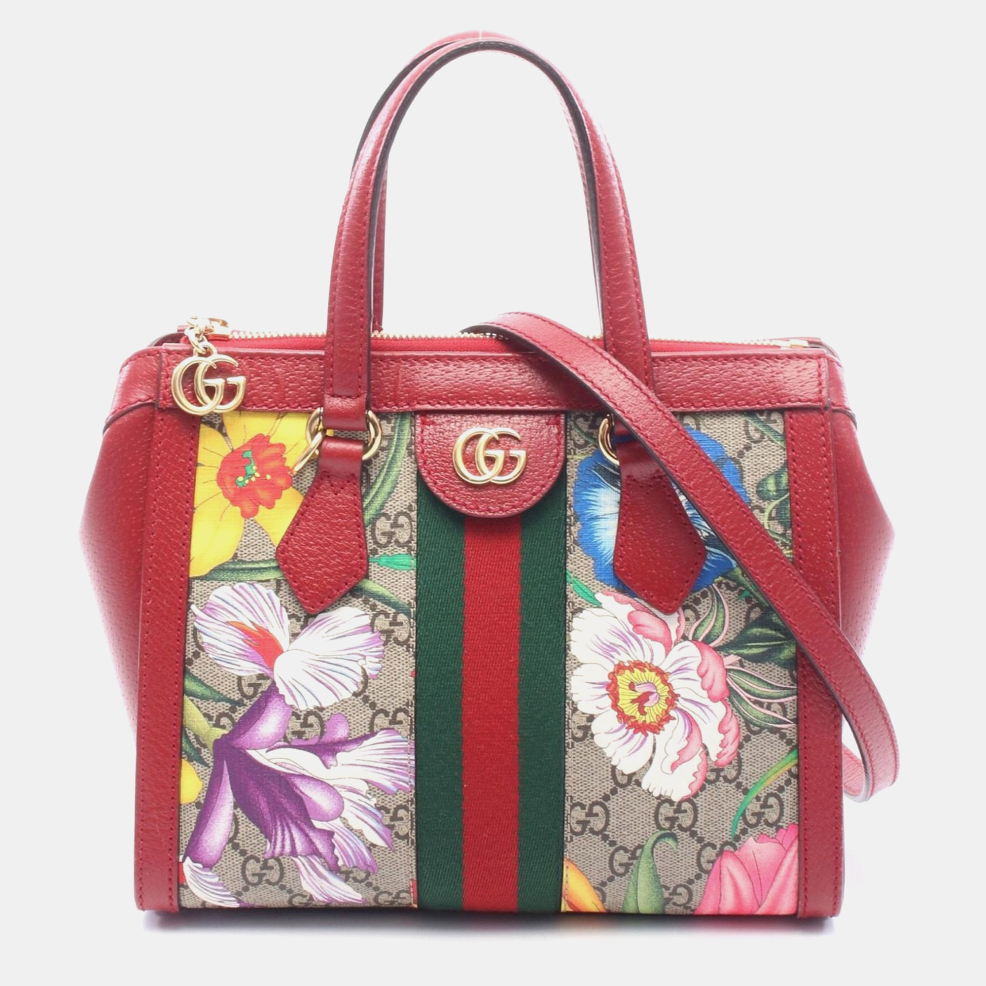 Gucci Ophidia Small Red GG Supreme Canvas Flora Top Handle Bag