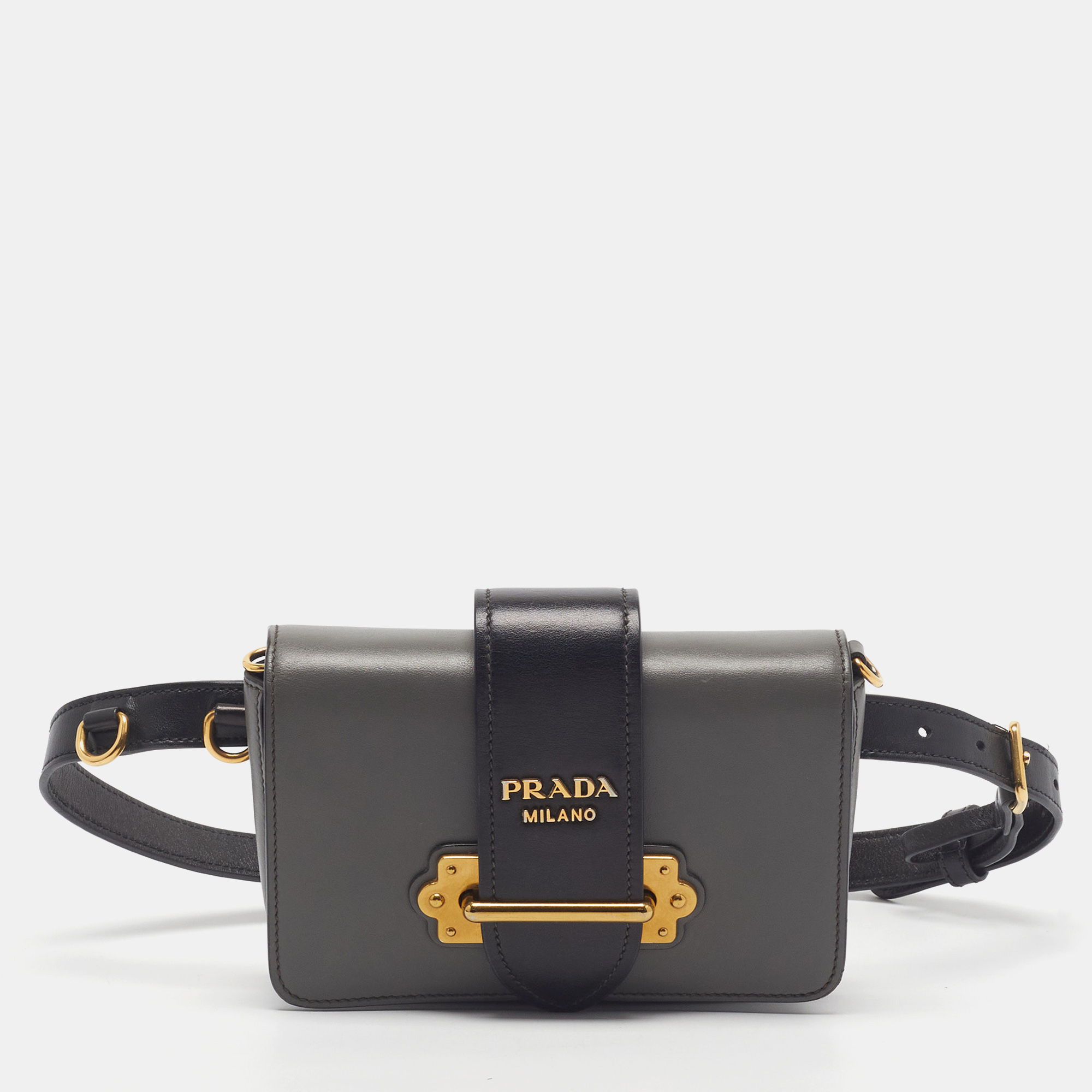 Prada Cahier Grey/Black Leather Convertible Belt Bag