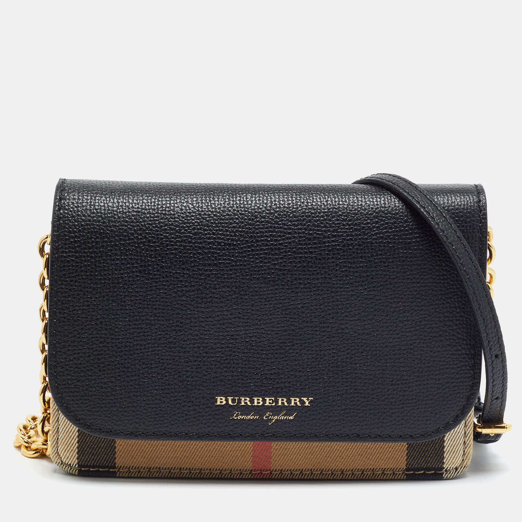 Burberry Hampshire Black/Beige Mega Check Fabric and Leather Crossbody Bag