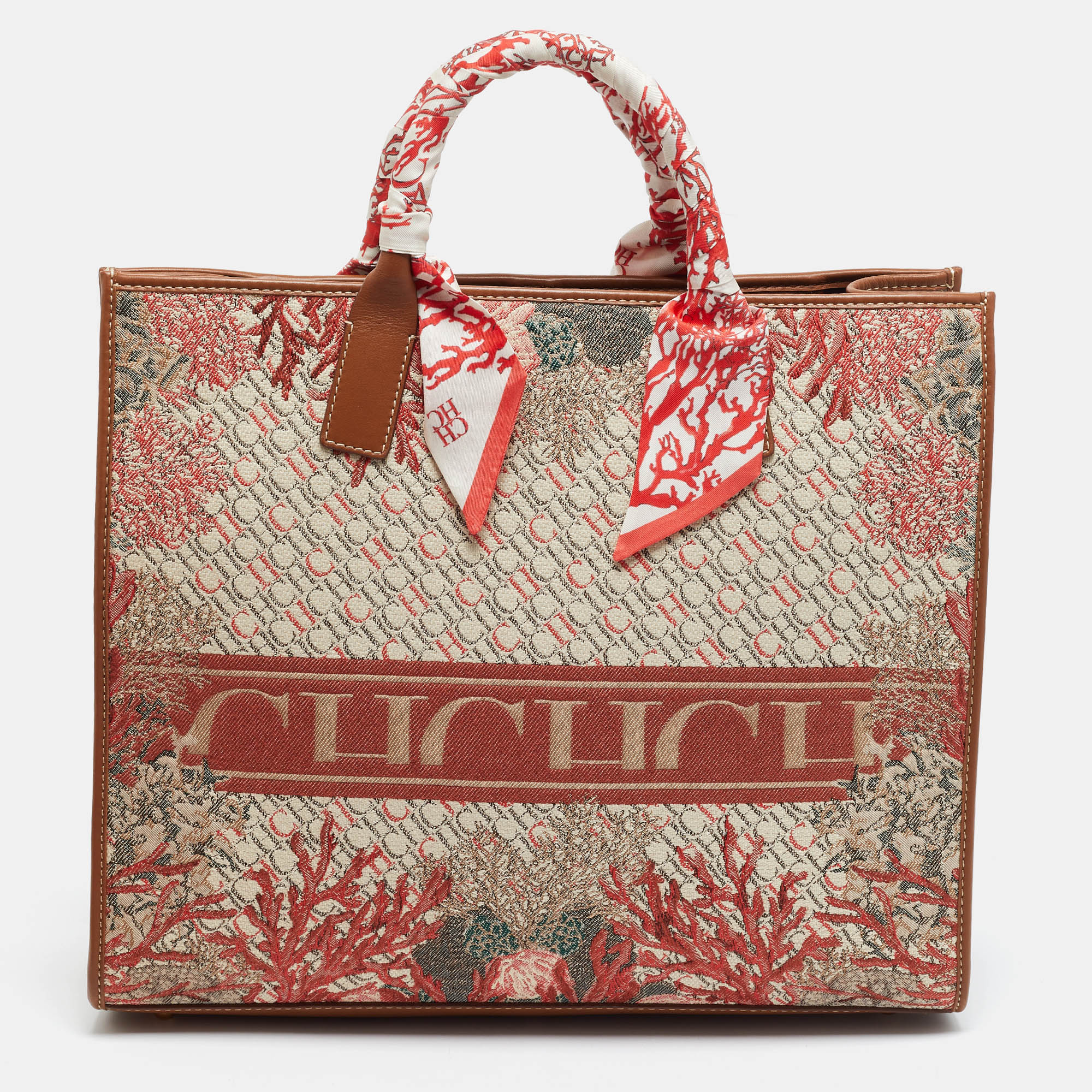 CH Carolina Herrera Multicolor Monogram Canvas and Suede Tote