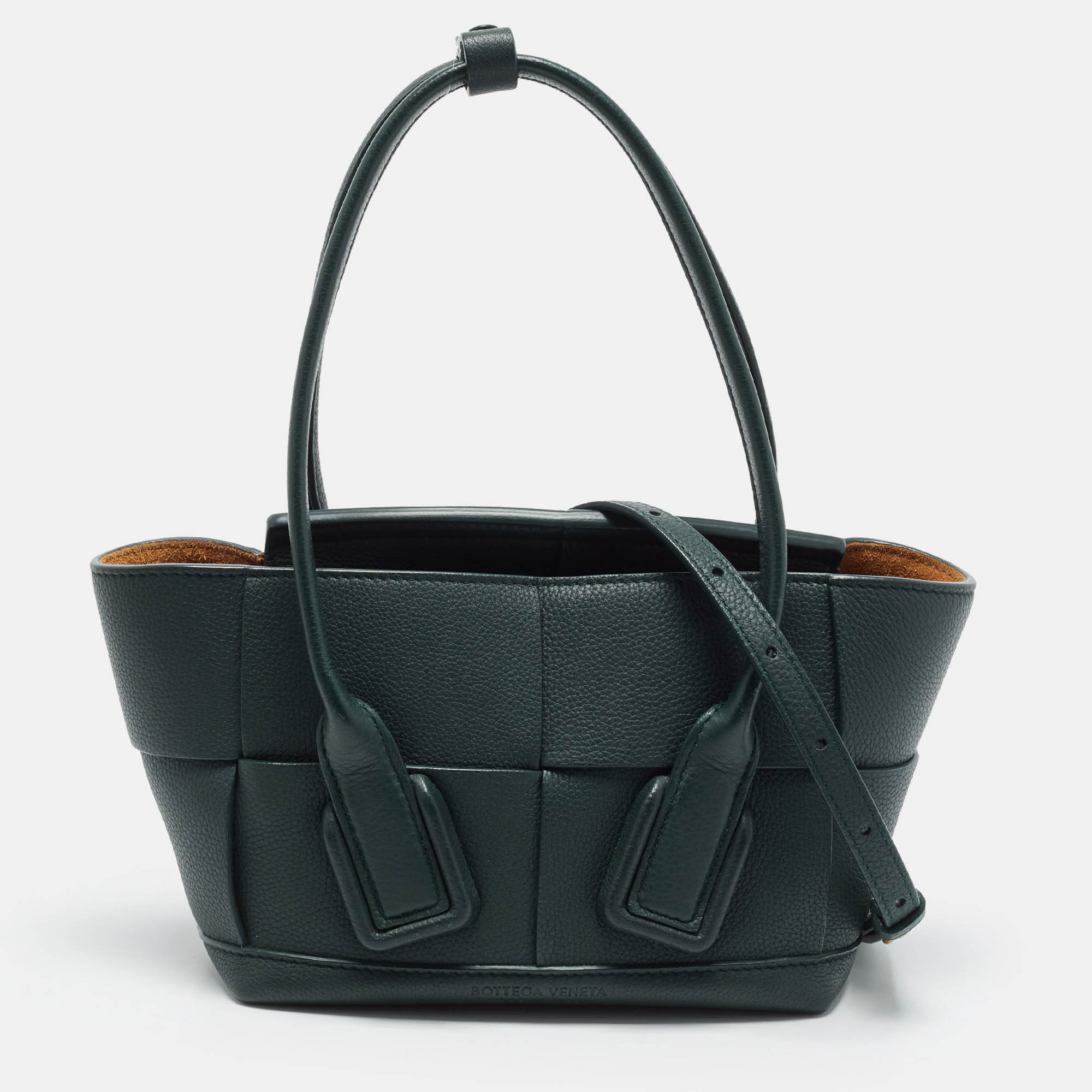 Bottega Veneta Arco Flap Mini Green Intrecciato Leather Tote