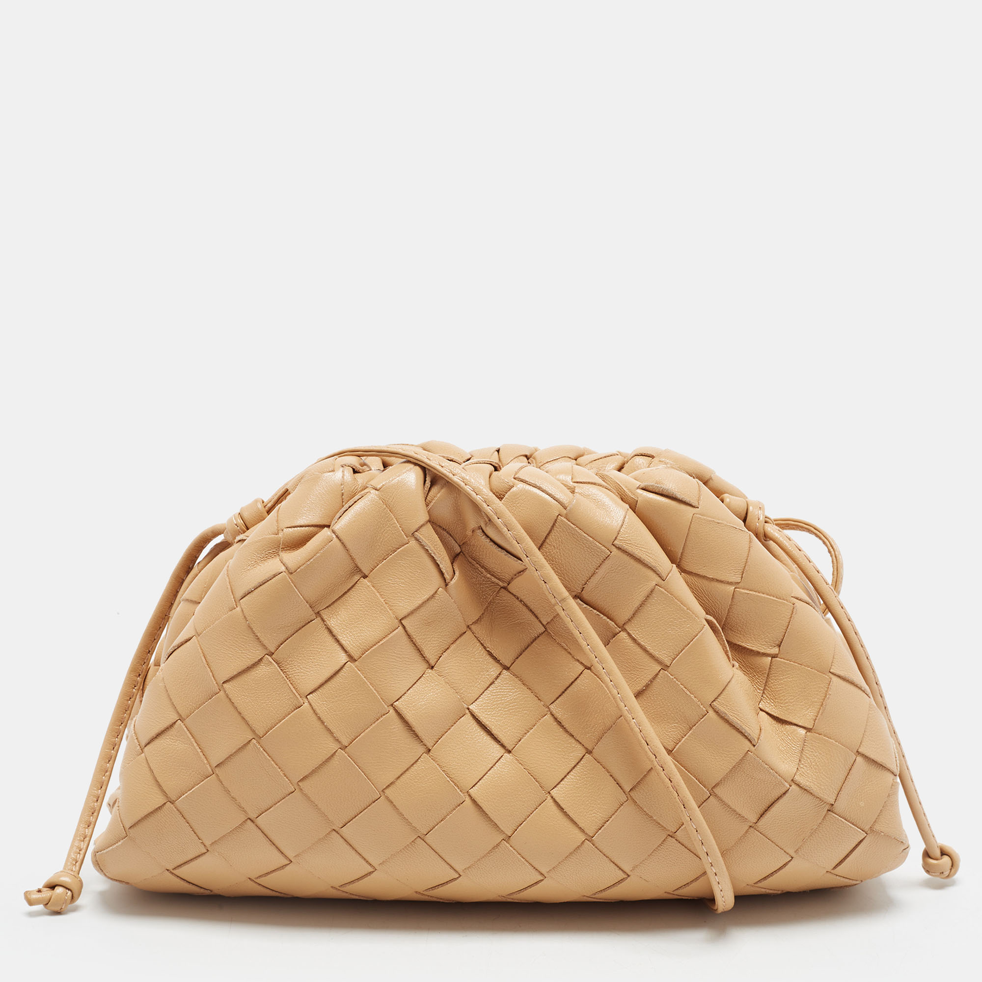 Bottega Veneta The Pouch Mini Beige Intrecciato Leather Crossbody Bag