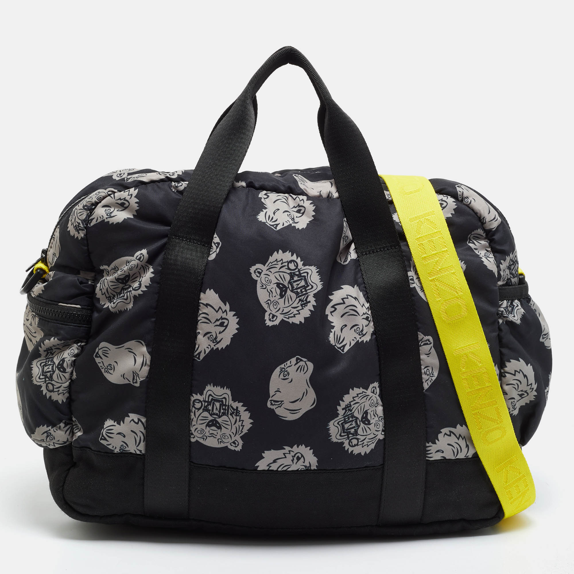 Kenzo Black/Yellow Tiger Head Print Fabric Diaper Bag