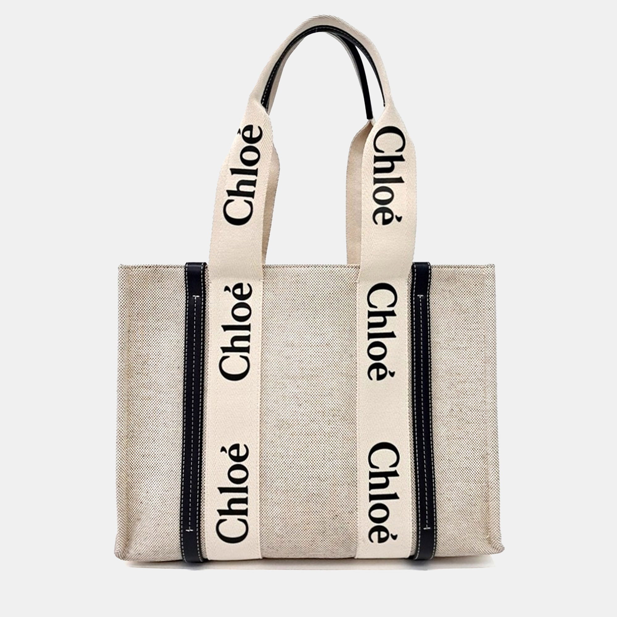 Chloe Beige Fabric Woody Bag Medium