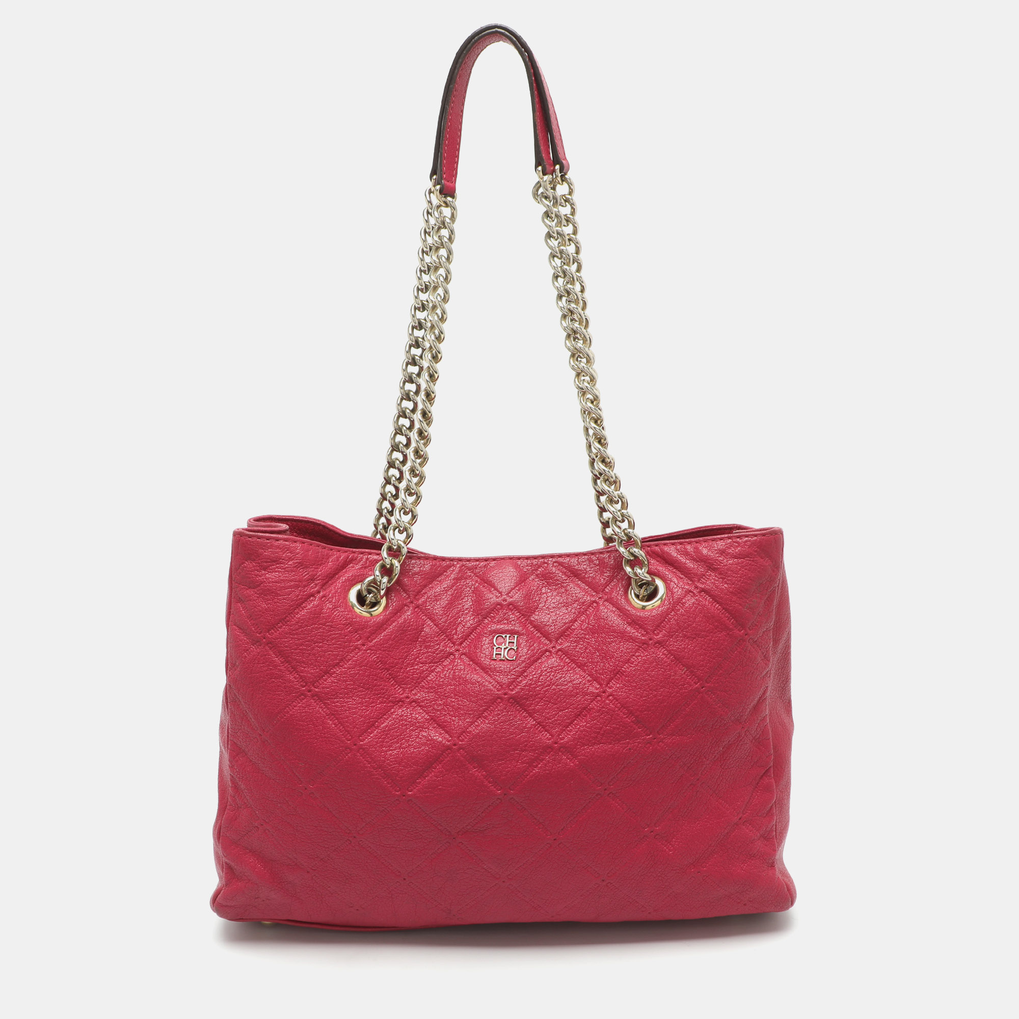 CH Carolina Herrera Pink Leather Chain Tote