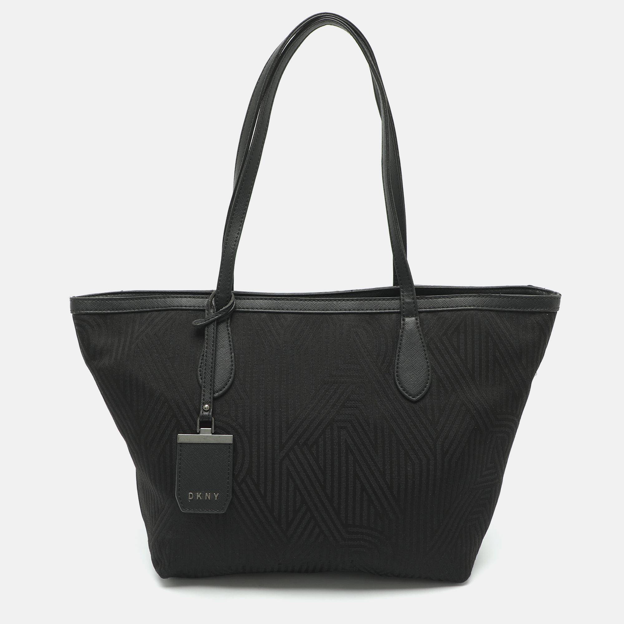 Dkny Black Textured Fabric and Leather Tote