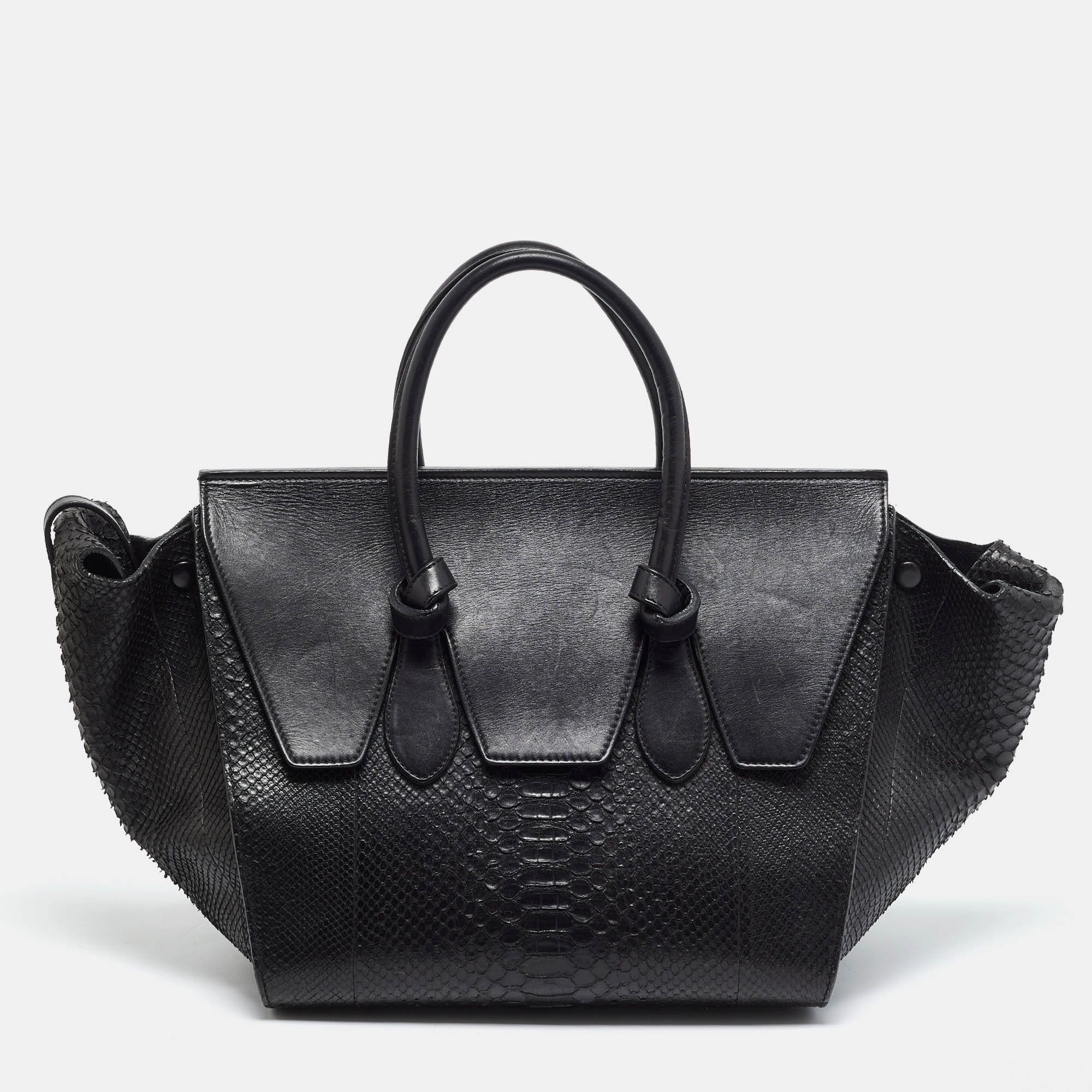 Celine Tie Black Leather and Python Tote