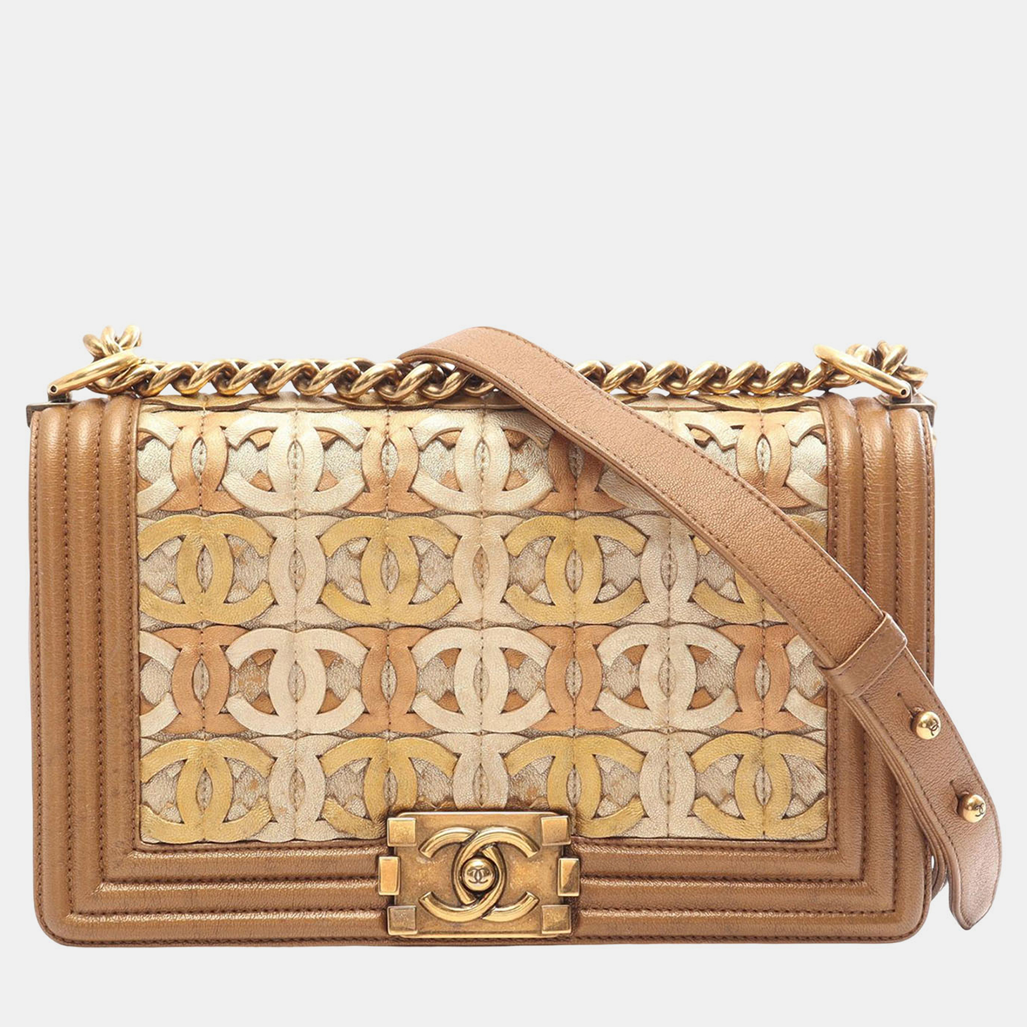 Chanel Paris Dubai Boy Flap Medium Gold Metallic Calfskin Shoulder Bag